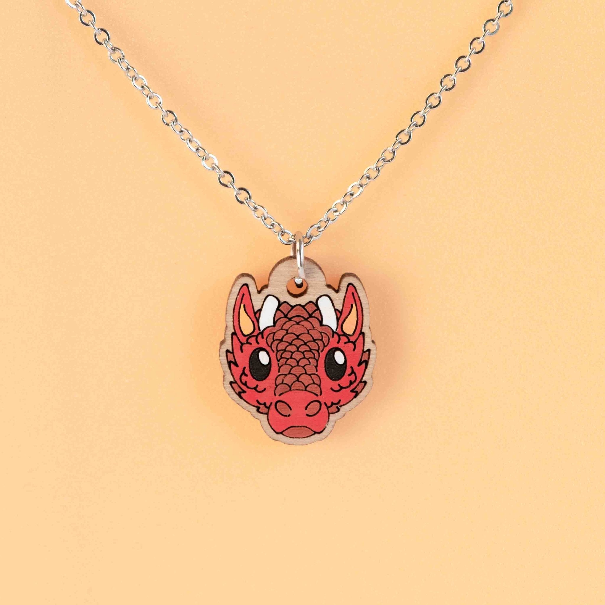 Hand Painted Red Fire Dragon Wooden Necklace - NO64103 - Robin Valley Official Store