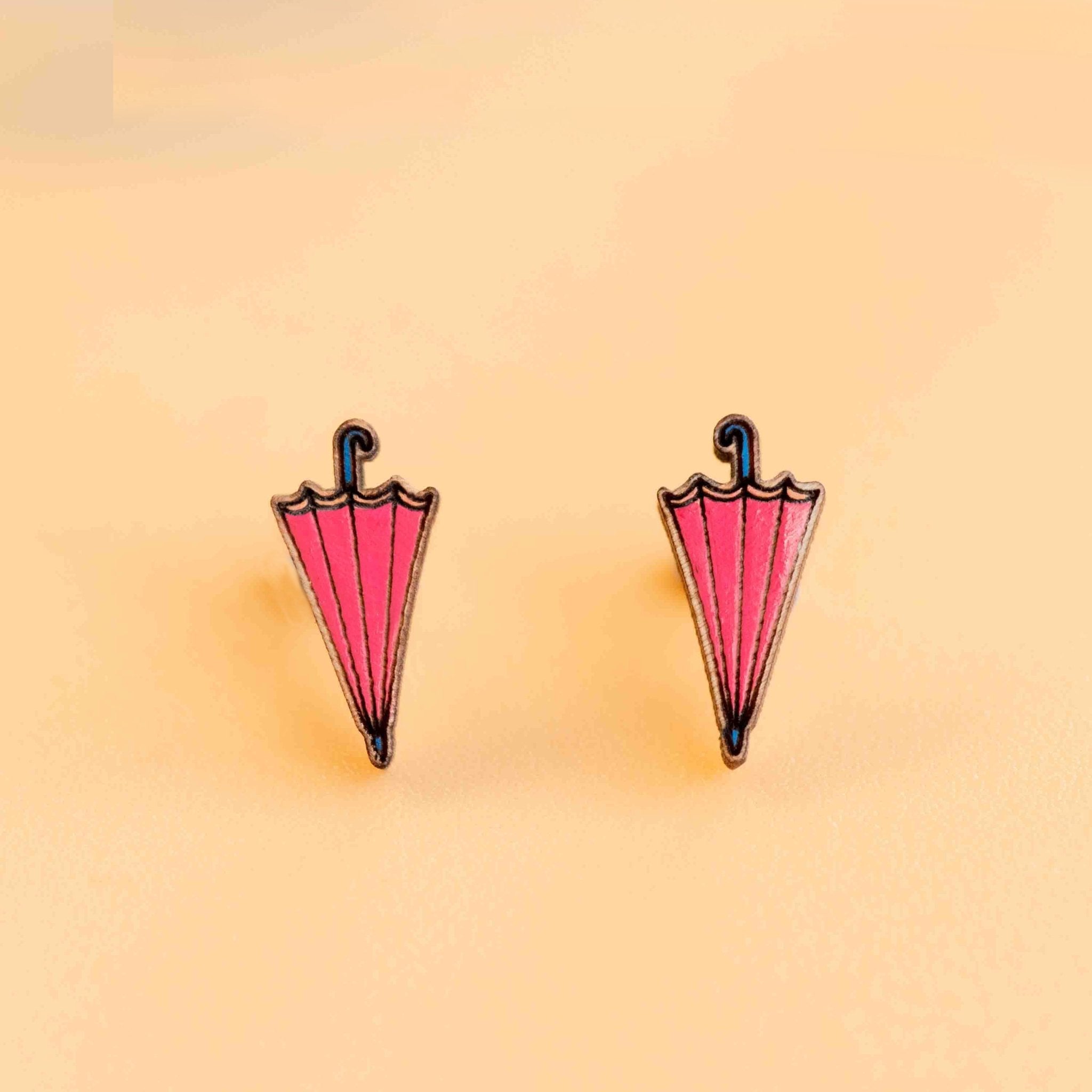 Hand - painted Red Umbrella Wooden Earrings - PET15352 - Robin Valley Official Store