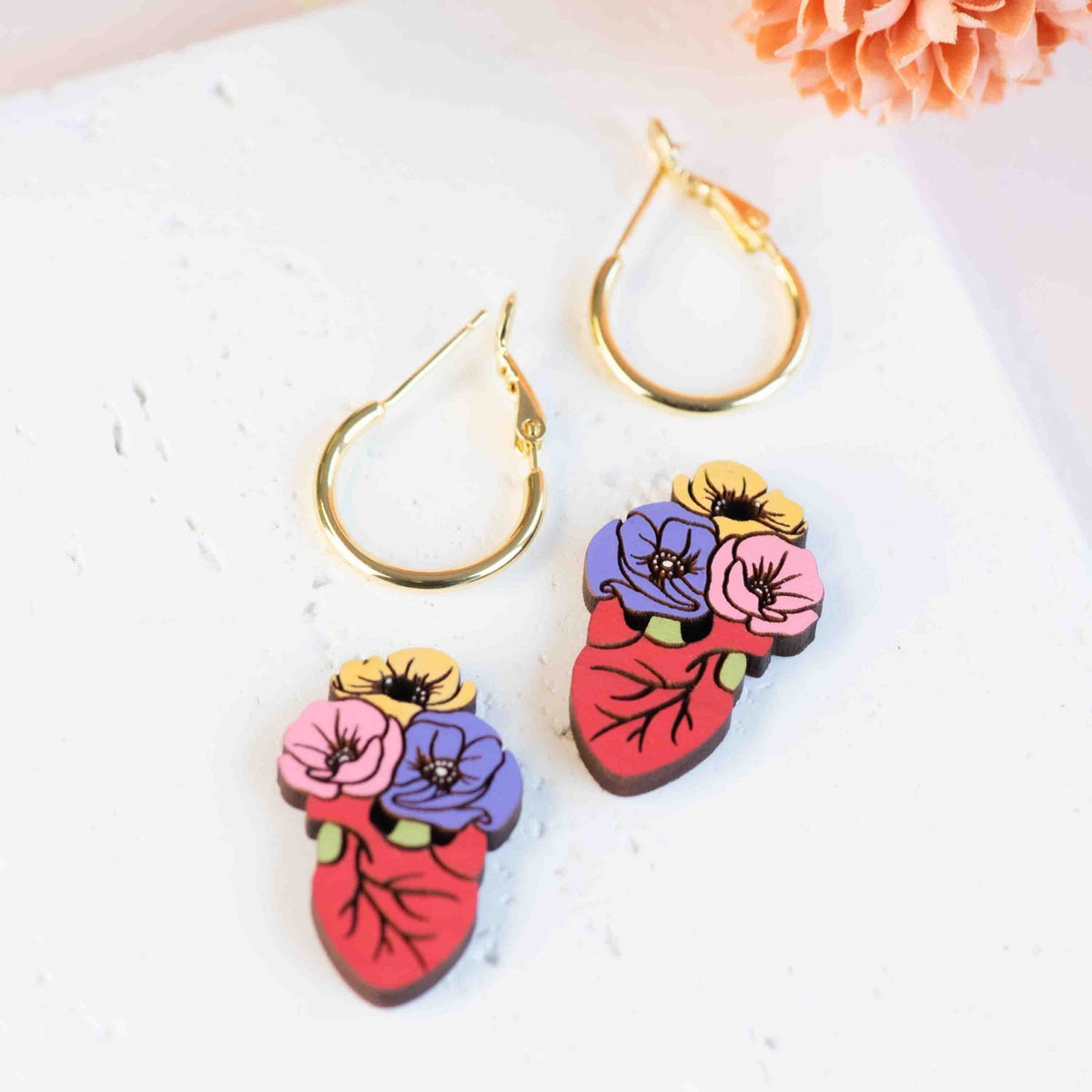 Hand-Painted Rose Anatomy Heart Hoop Earrings - PEO14212H – Robin ...