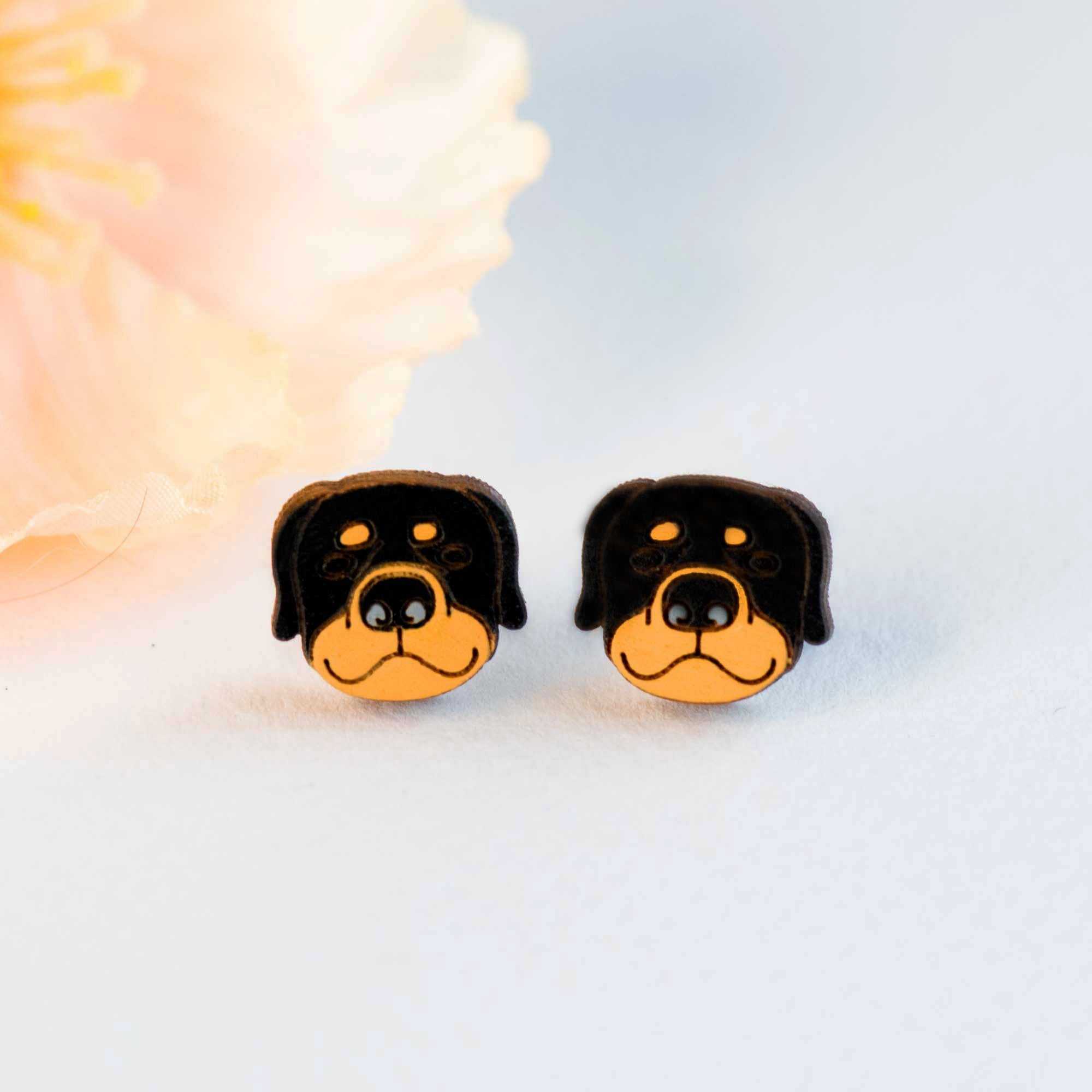 Hand - painted Rottweiler Wooden Earrings - PEL10300 - Robin Valley Official Store