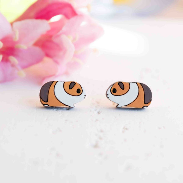 Hand - painted Running Guinea Pig Wooden Stud Earrings - PEL10418 - Robin Valley Official Store