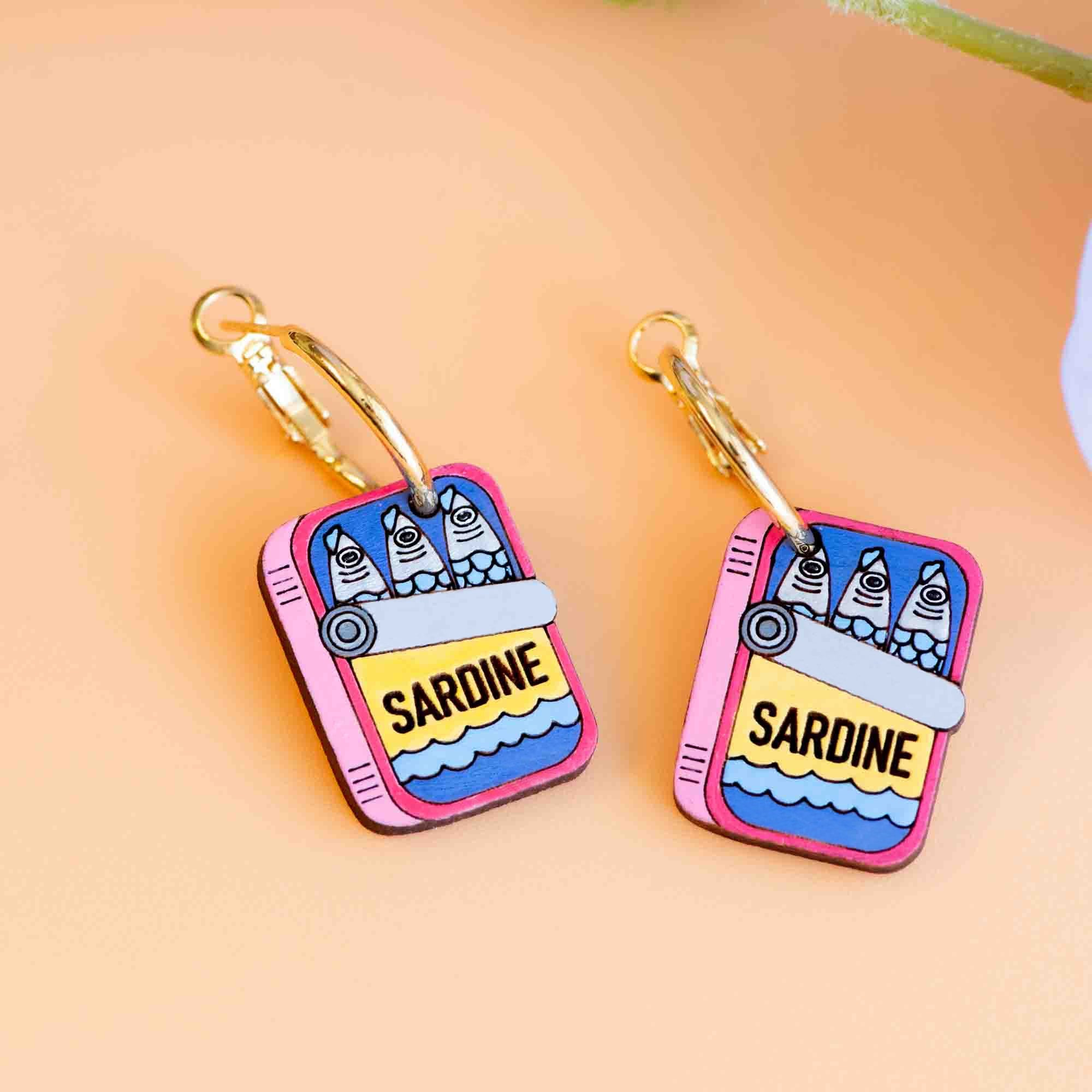 Hand - painted Sardine Can Hoop Earrings - PET15259H - Robin Valley Official Store