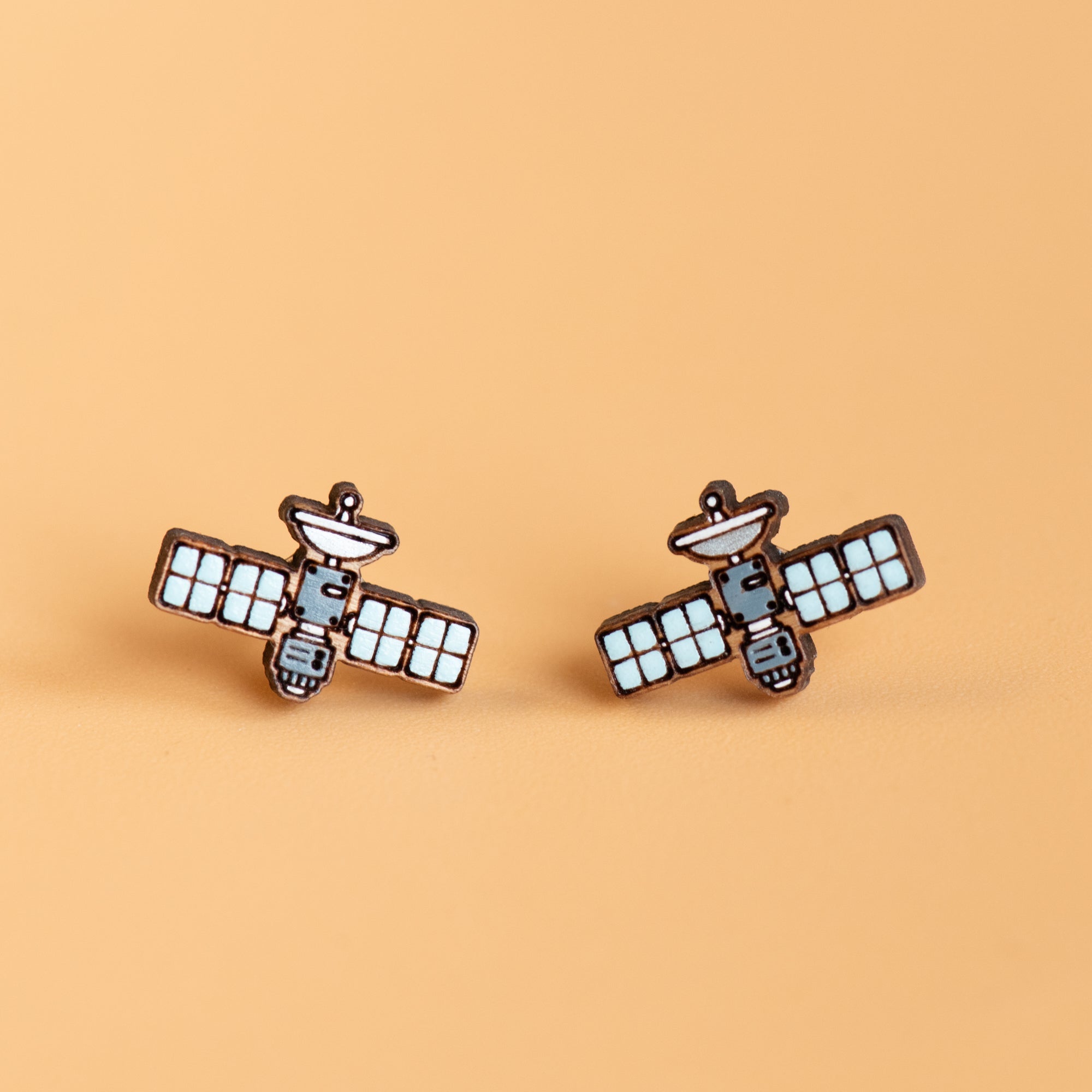 Hand - Painted Satellite Wooden Earrings - PET15255 - Robin Valley Official Store