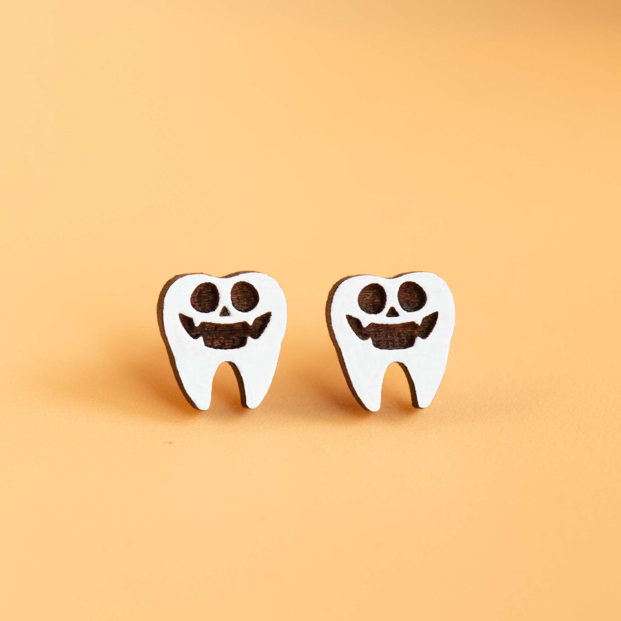 Hand - painted Scary Tooth Wooden Earrings - PET15337 - Robin Valley Official Store