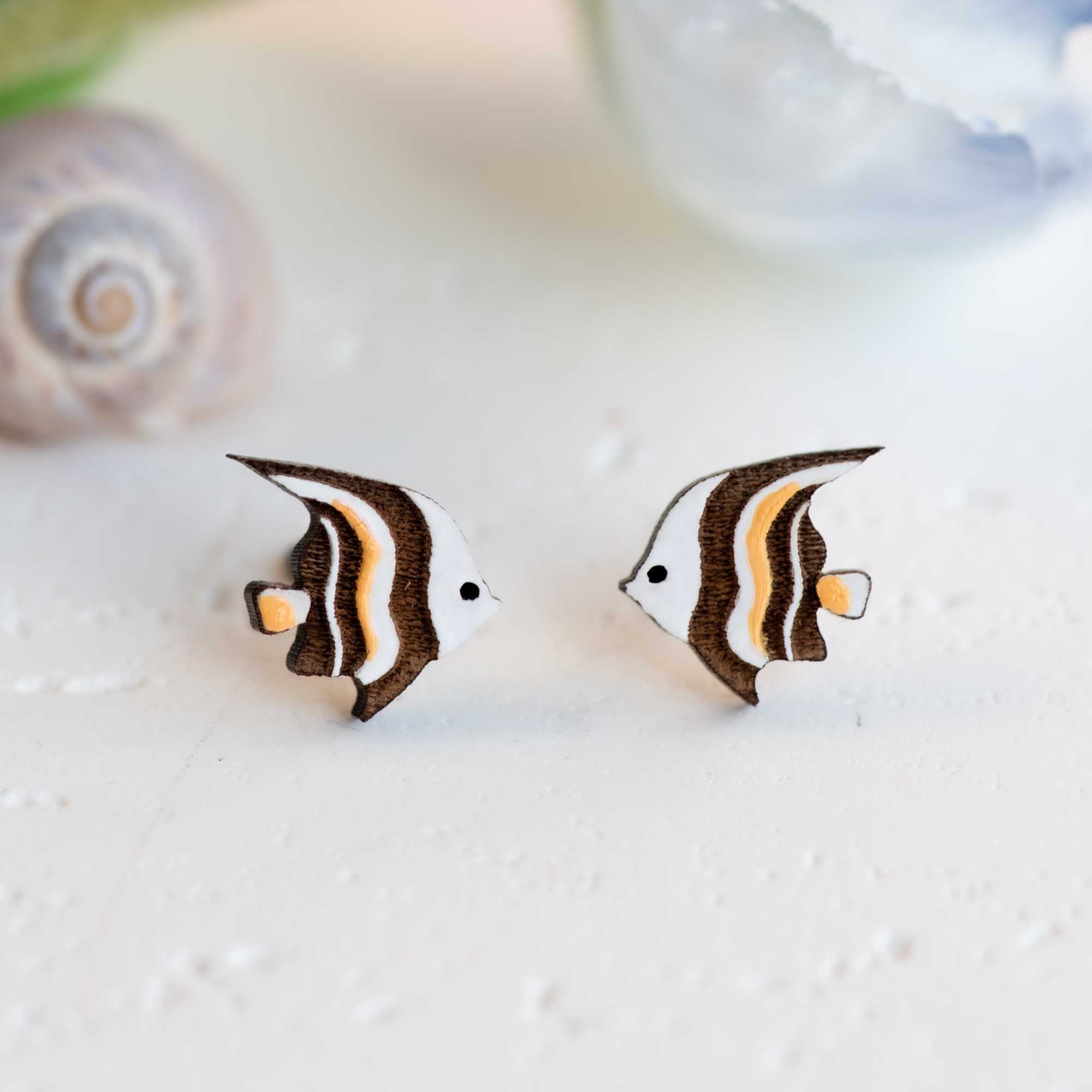 Hand - painted Schooling Bannerfish Wooden Earrings - PES13123 - Robin Valley Official Store
