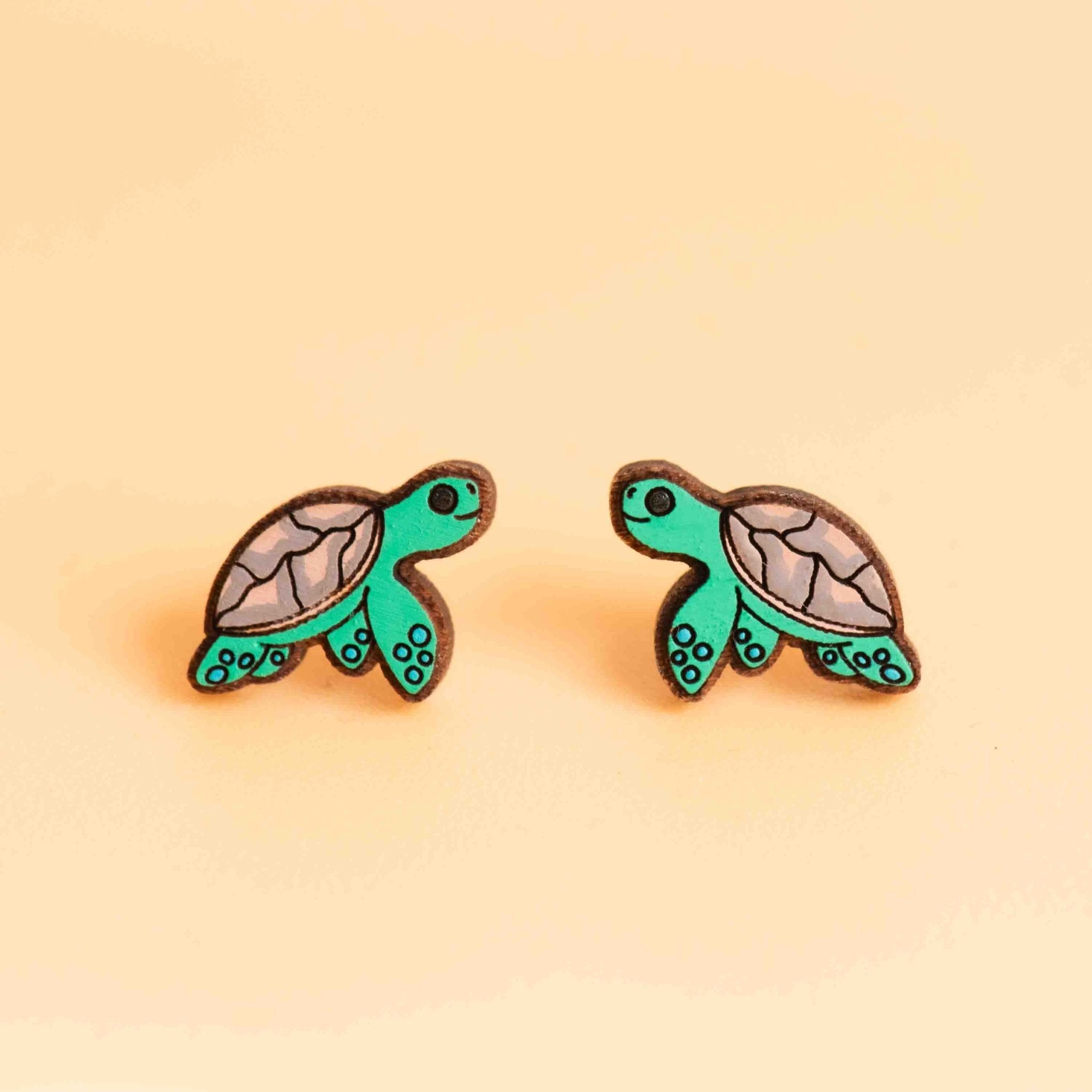 Hand - painted Sea Turtle Wooden Earrings - PES13005 - Robin Valley Official Store