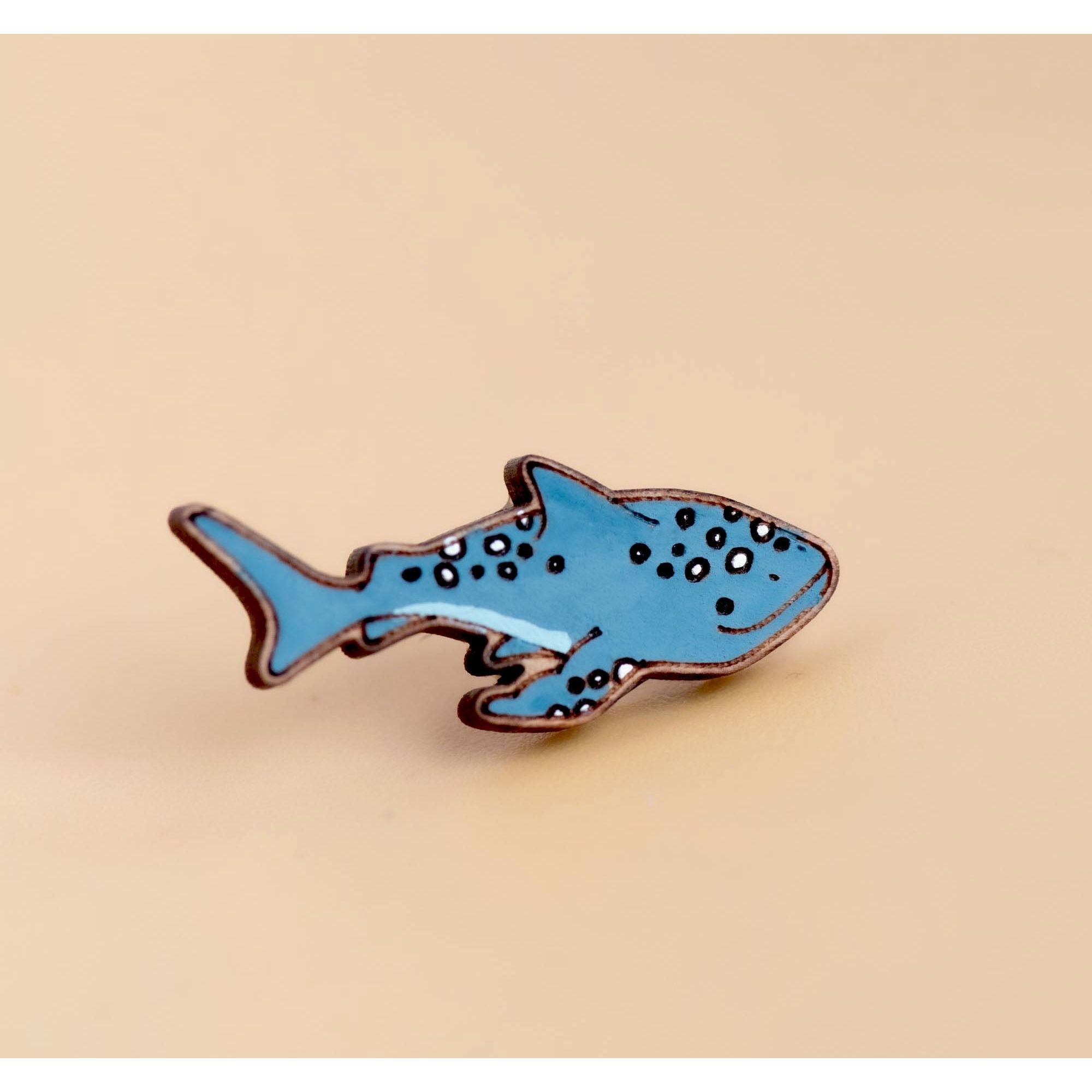 Hand - painted Shark Whale Wooden Pin Badge - PS43107 - Robin Valley Official Store