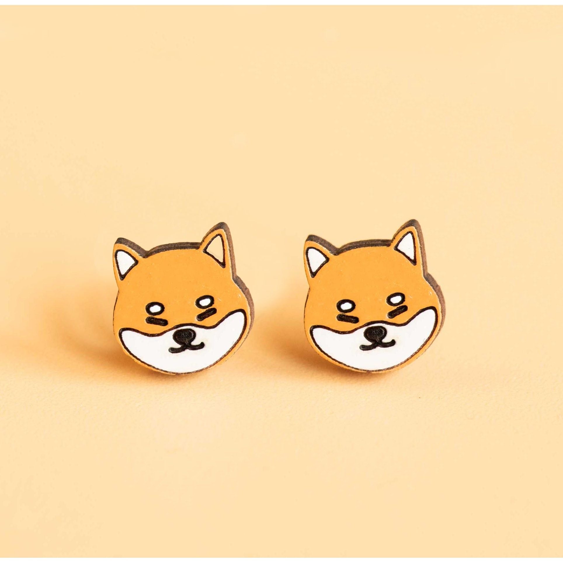 Hand - painted Shiba Inu Wooden Earrings - PEL10328 - Robin Valley Official Store