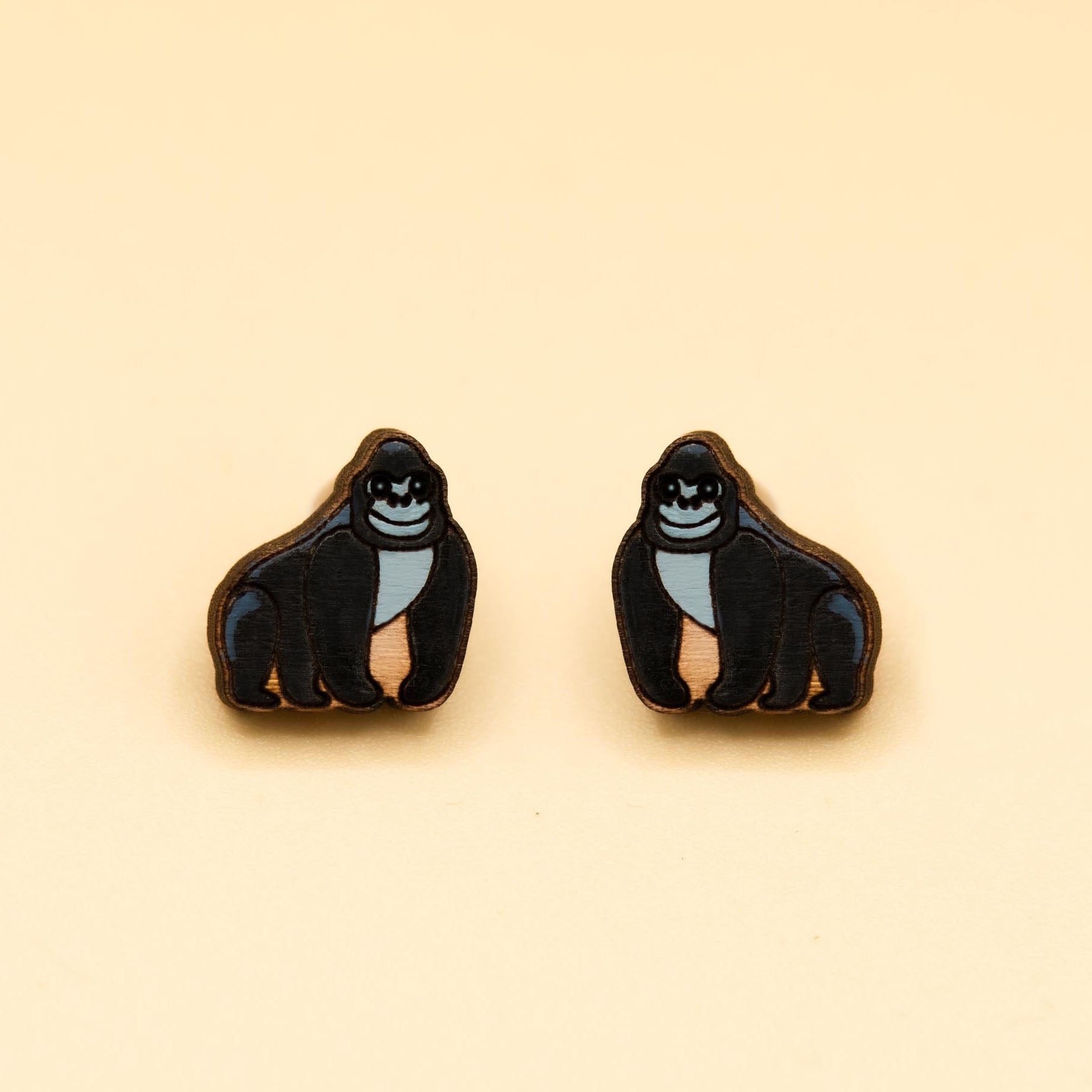 Hand - painted Silverback Gorilla Wooden Earrings - PEL10275 - Robin Valley Official Store