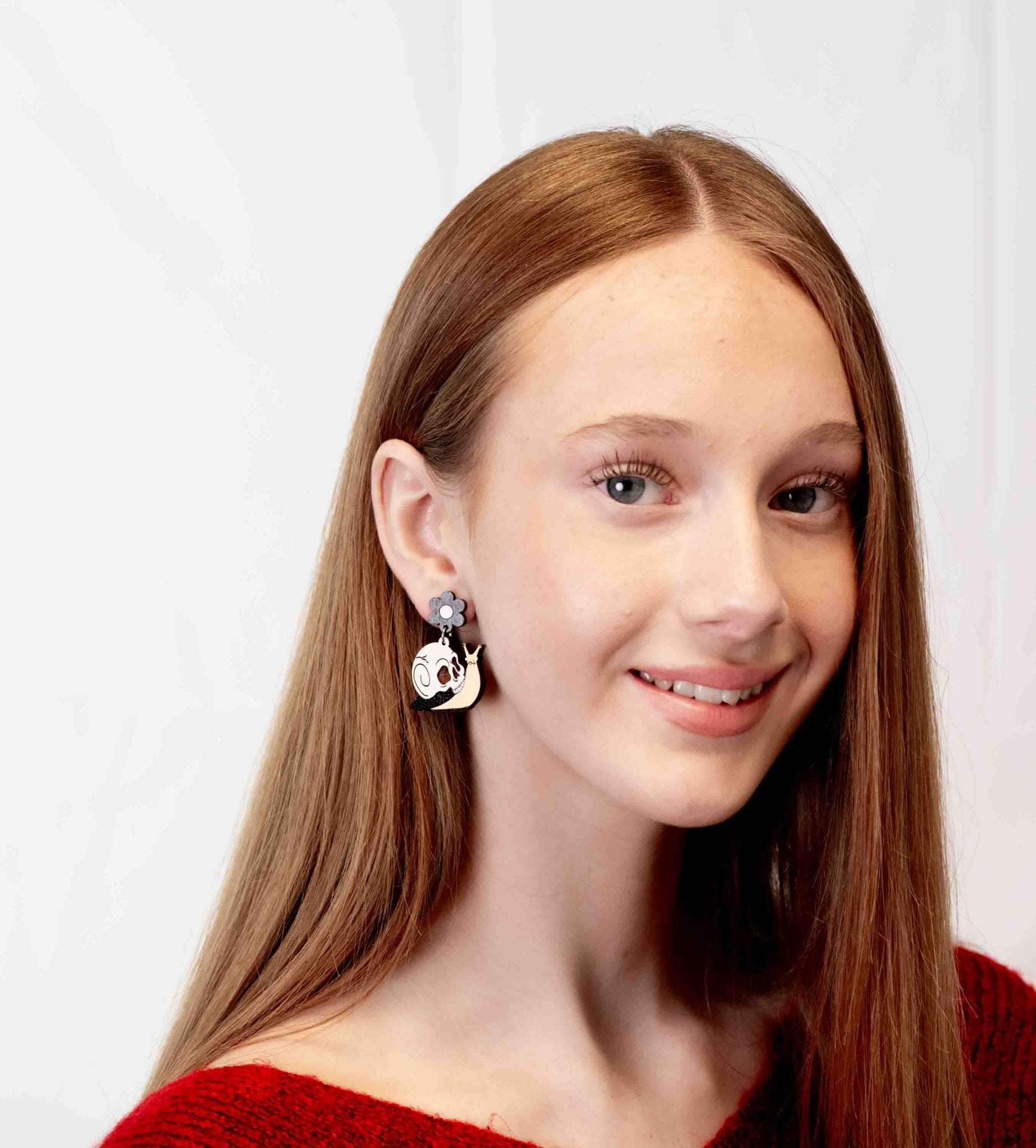 Hand - painted Skull Snail Wooden Drop Earrings - PET15484D - Robin Valley Official Store