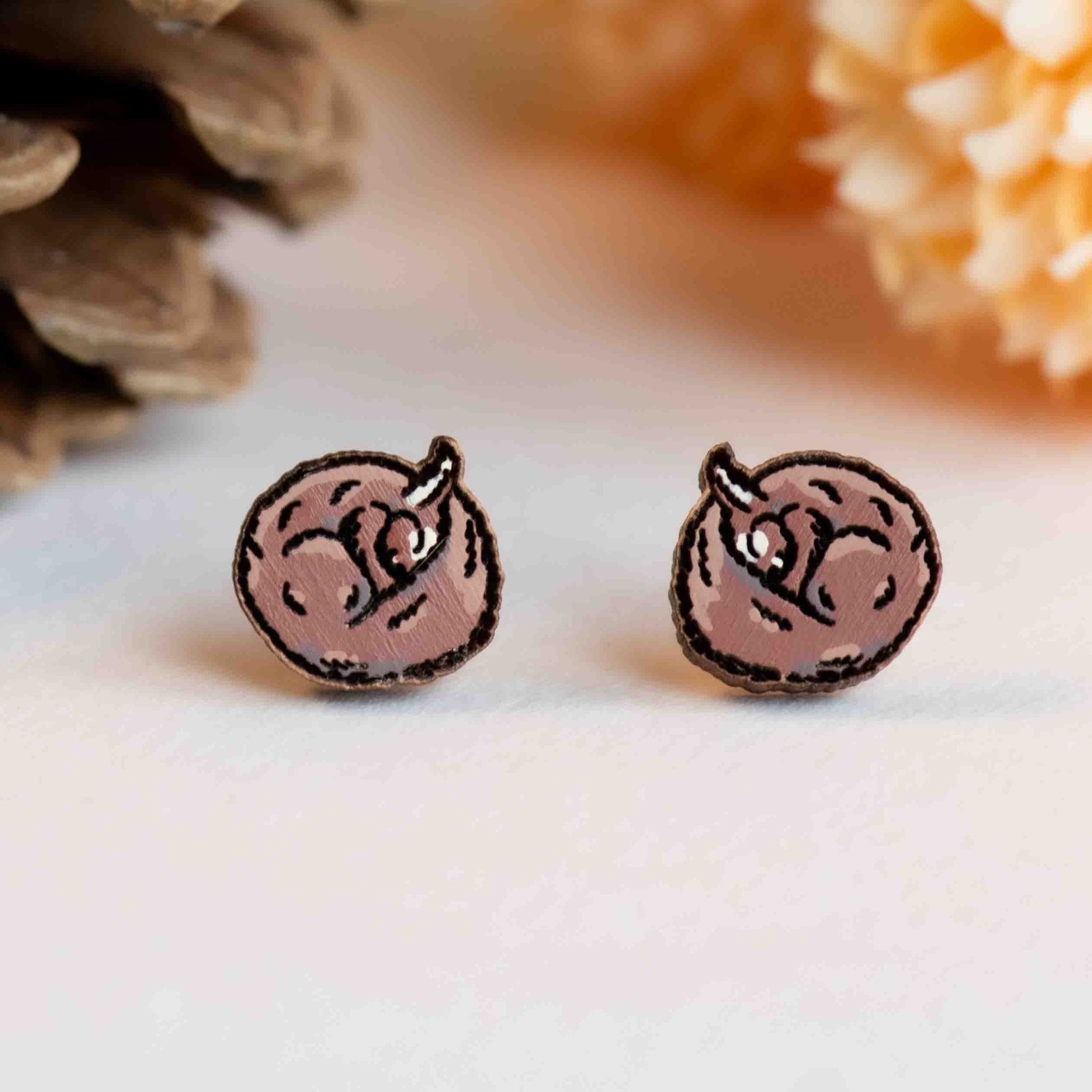 Hand - painted Sleeping Squirrel Wooden Earrings - PEL10359 - Robin Valley Official Store