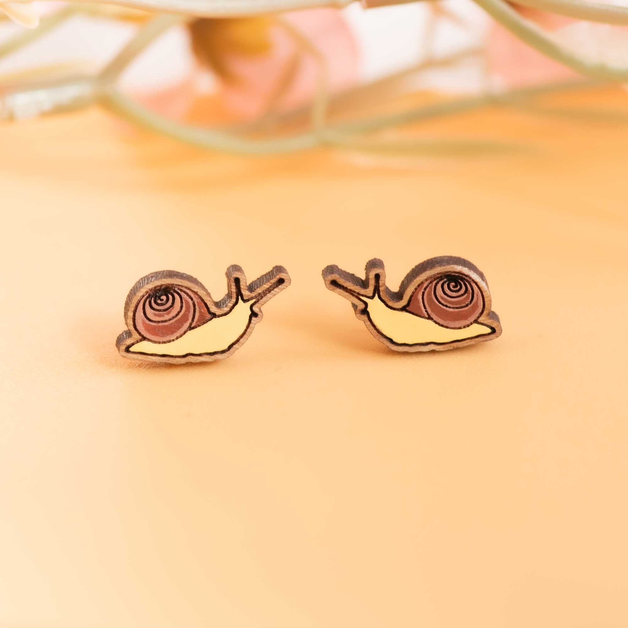 Hand - painted Snail Wooden Earrings - PEO14013 - Robin Valley Official Store