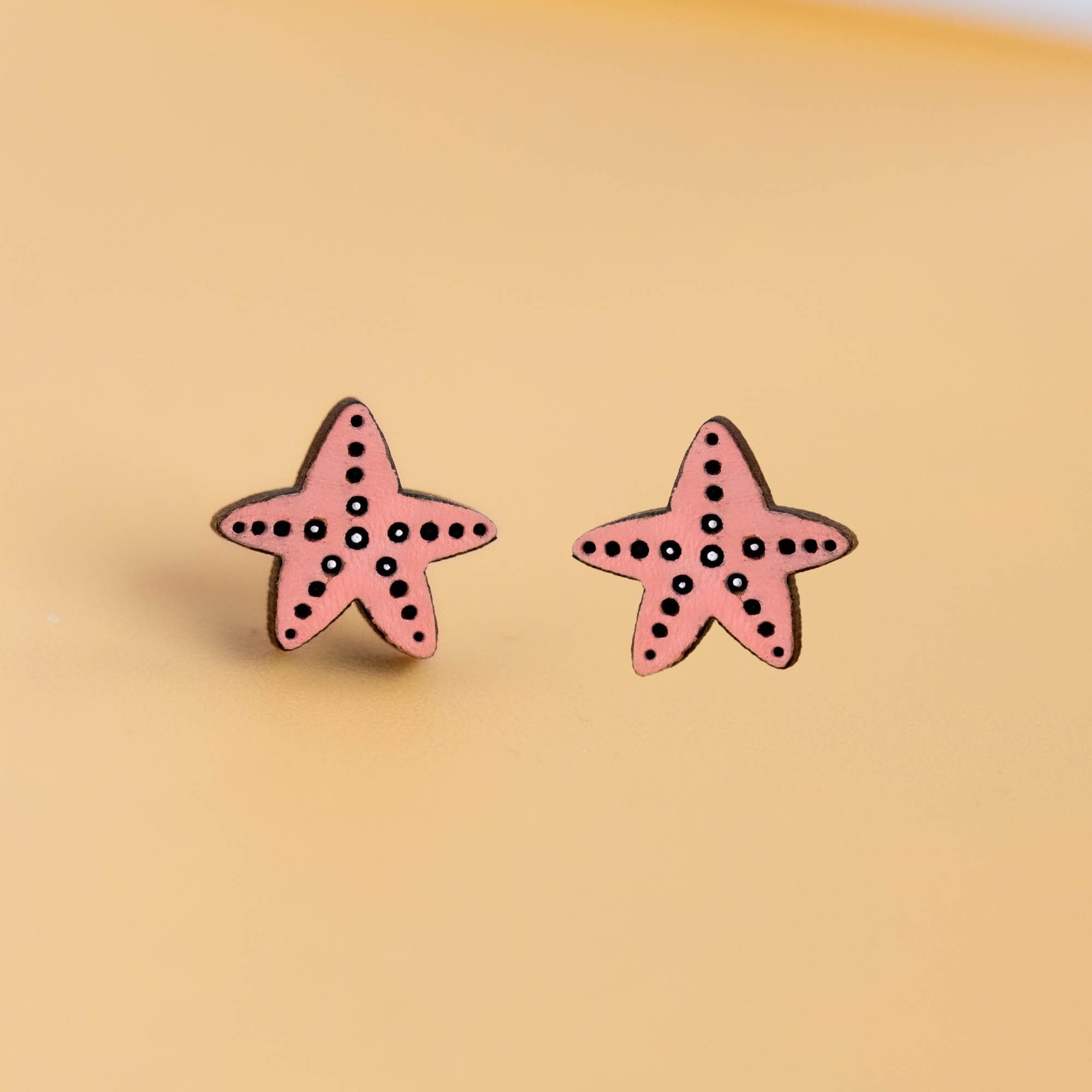 Hand - painted Starfish Wooden Earrings - PES13109 - Robin Valley Official Store