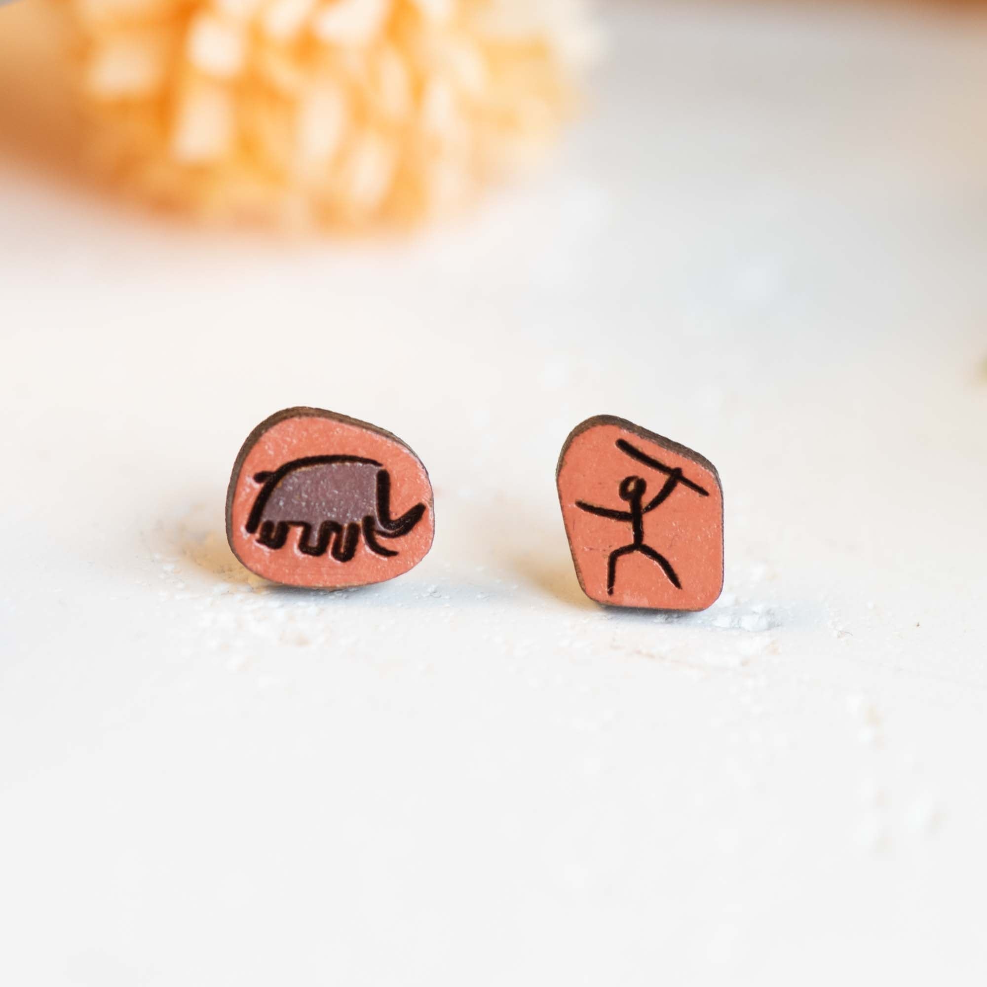 Hand - painted Stone Age Cave Art Mammoth Earrings - PET15243 - Robin Valley Official Store