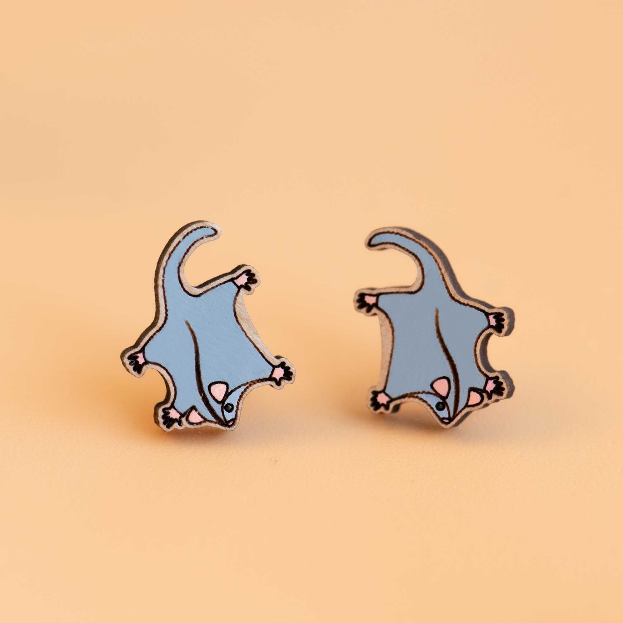 Hand - painted Sugar Glider Wooden Earrings - PEL10316 - Robin Valley Official Store