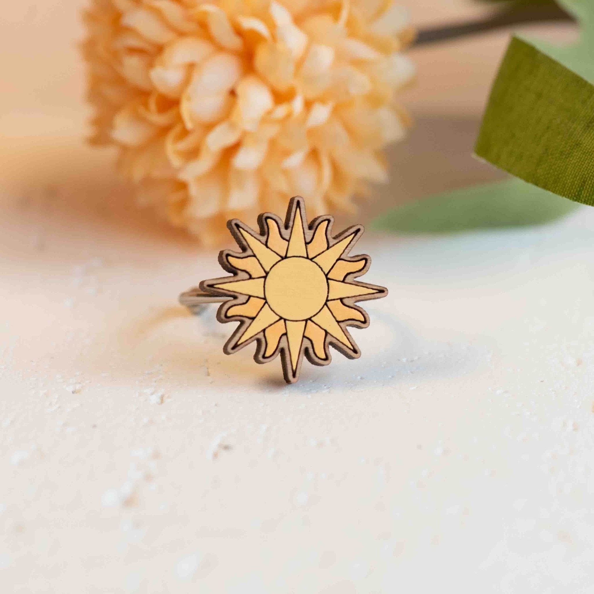 Hand - Painted Sun Adjustable Wooden Ring - RO74152 - Robin Valley Official Store