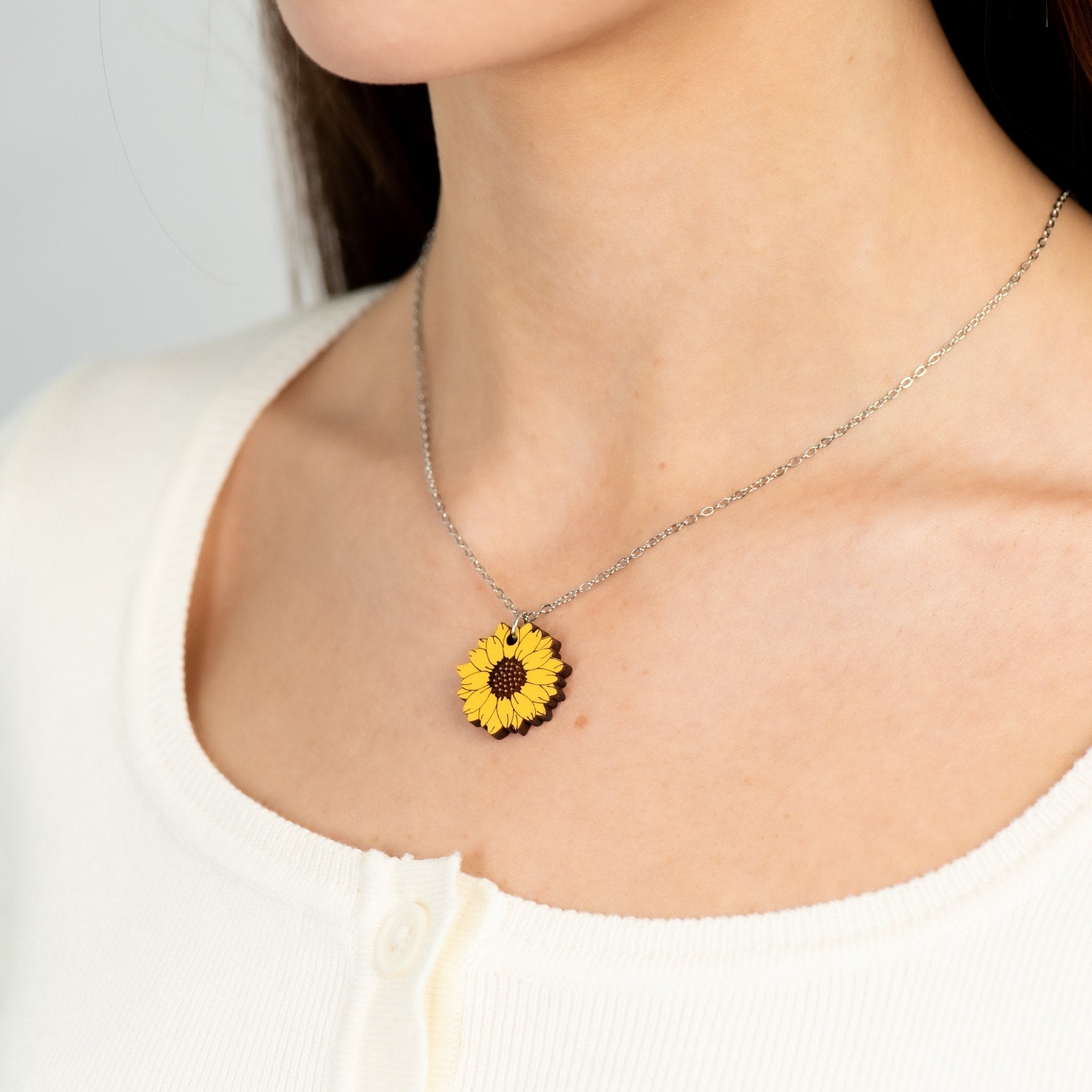 Hand Painted Sunflower Wooden Necklace - NO64082 - Robin Valley Official Store