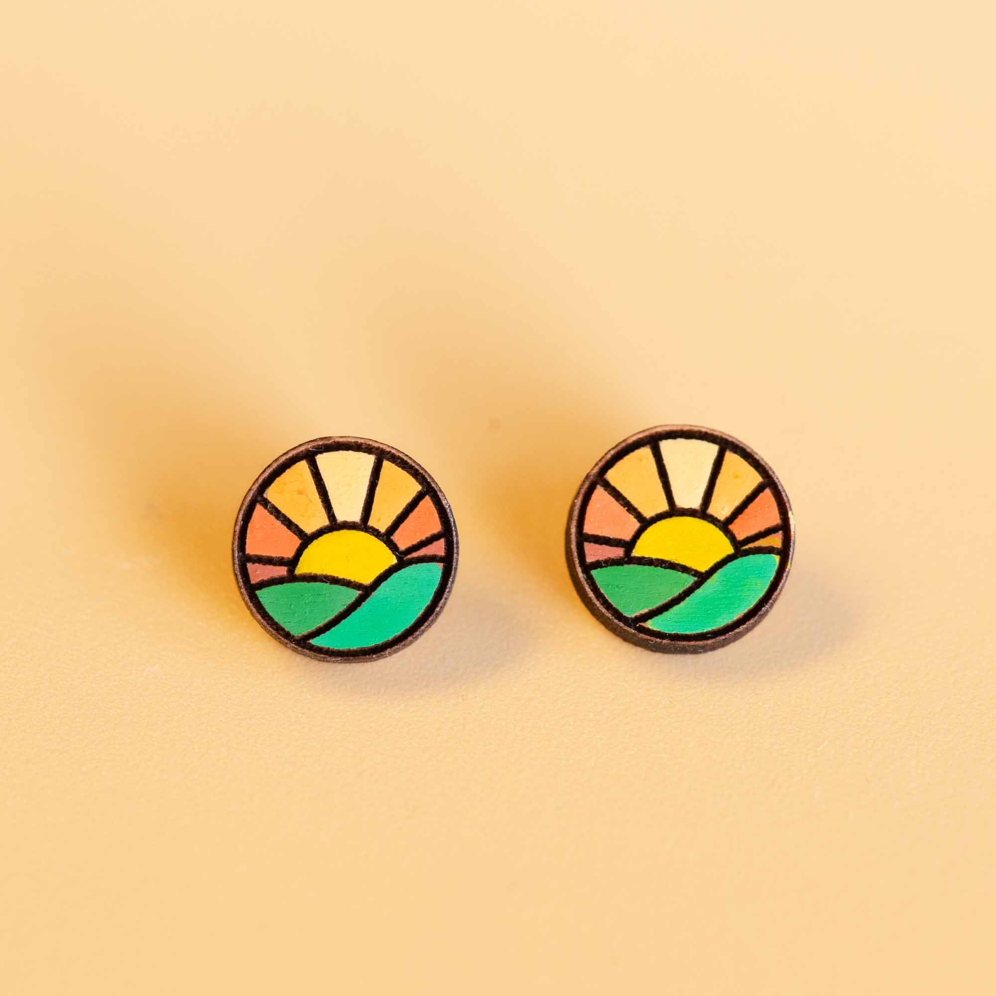 Hand - painted Sunrise Stud Earrings - PEA16001 - Robin Valley Official Store