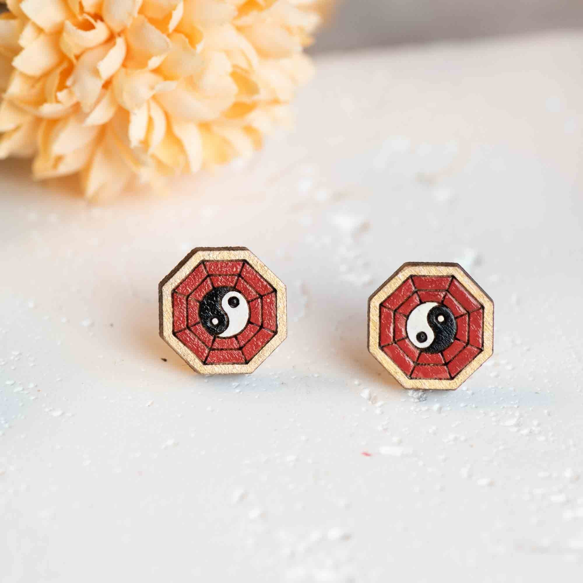 Hand - painted Taiji Yin Yang Stud Earrings - PET15244 - Robin Valley Official Store