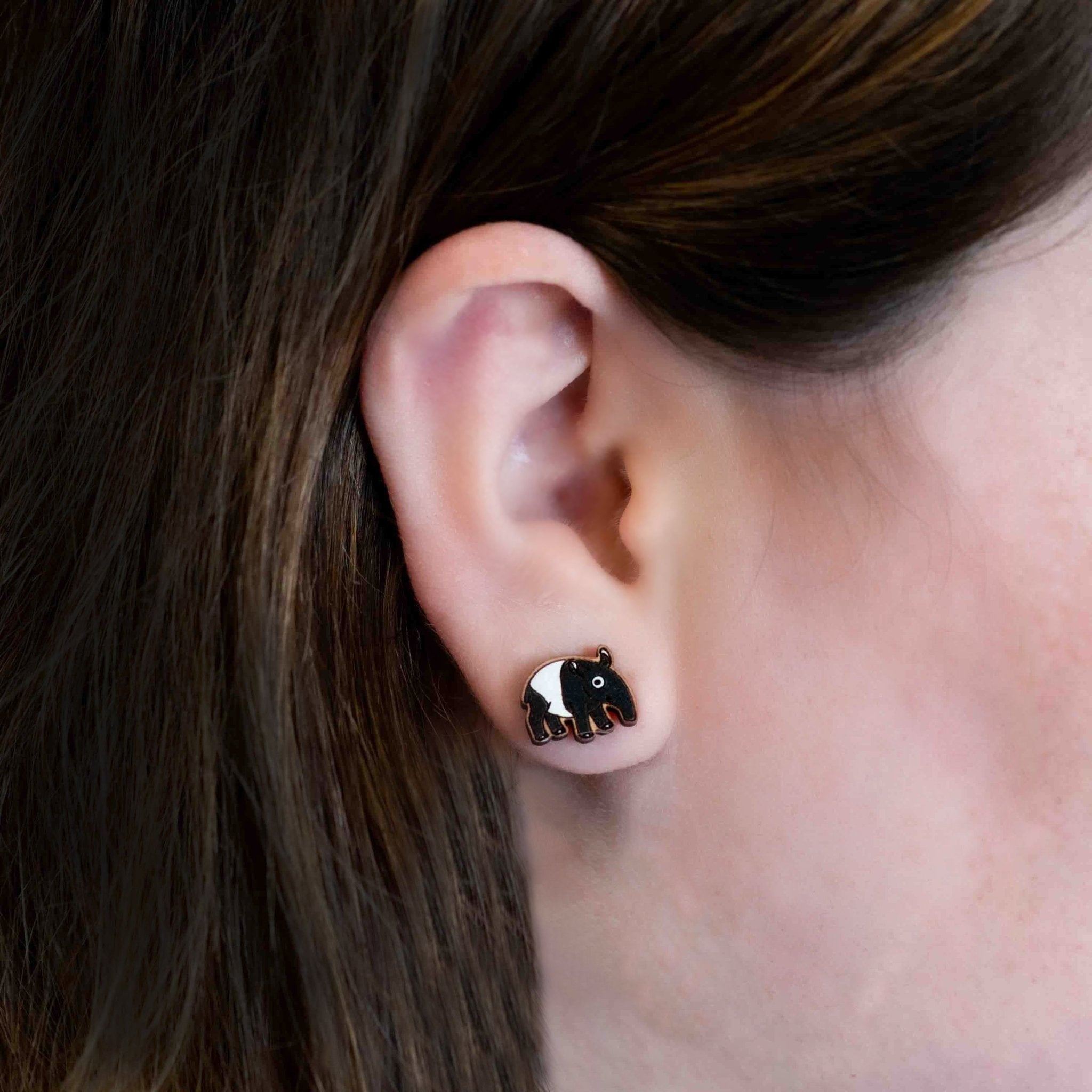 Hand - painted Tapir Earrings Cherry Wood Earrings - PEL10188 - Robin Valley Official Store