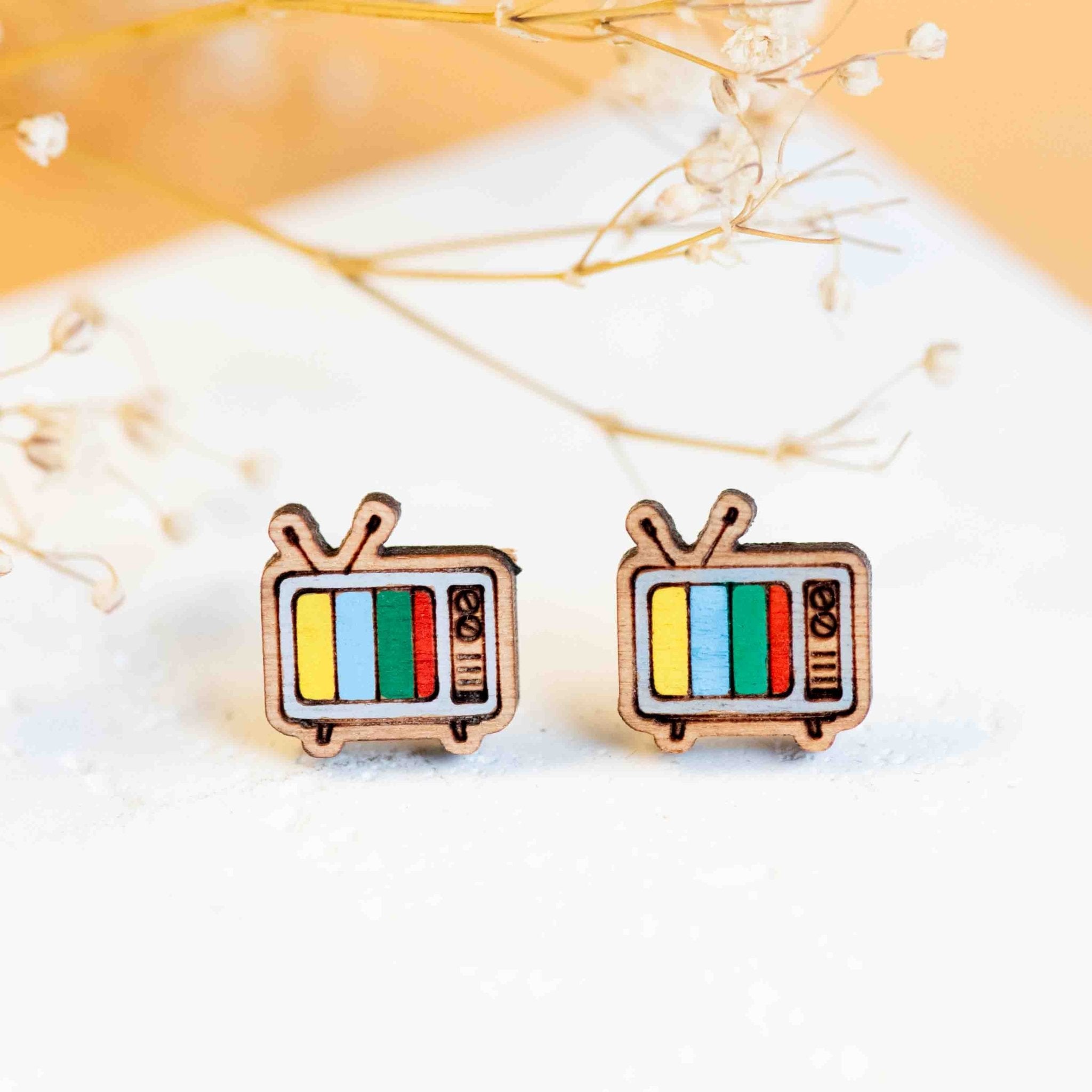 Hand - Painted Television Wooden Earrings - PET15210 - Robin Valley Official Store