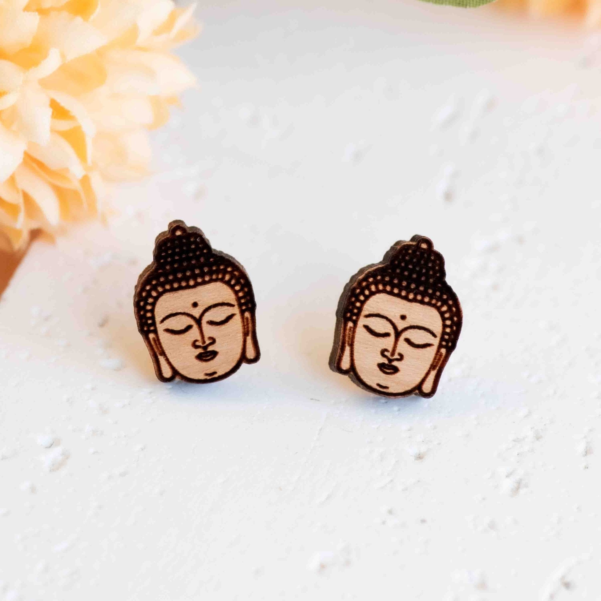 Hand - painted The Buddha Wooden Stud Earrings - EO14244 - Robin Valley Official Store