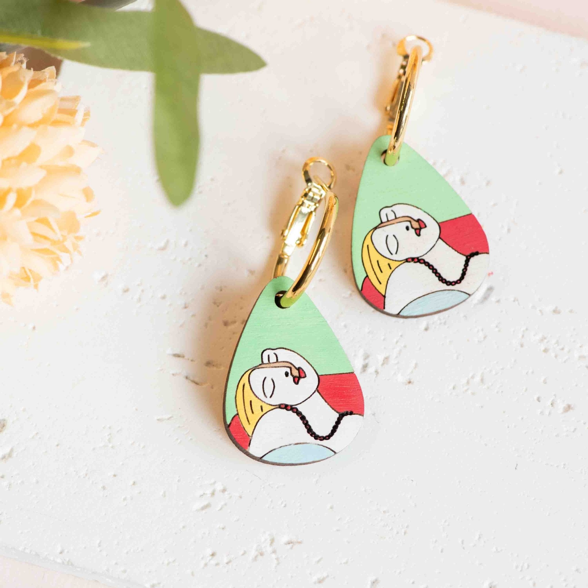 Hand - painted The Dream Wooden Hoop Earrings Inspired by Pablo Picasso - PET15188H - Robin Valley Official Store