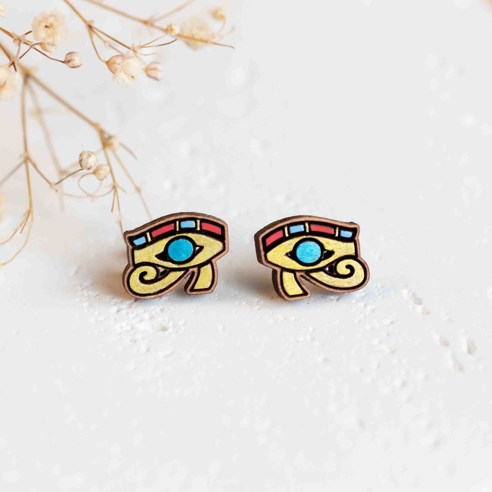 Hand - painted The Eye of Horus Symbol Wooden Earrings - PET15216 - Robin Valley Official Store