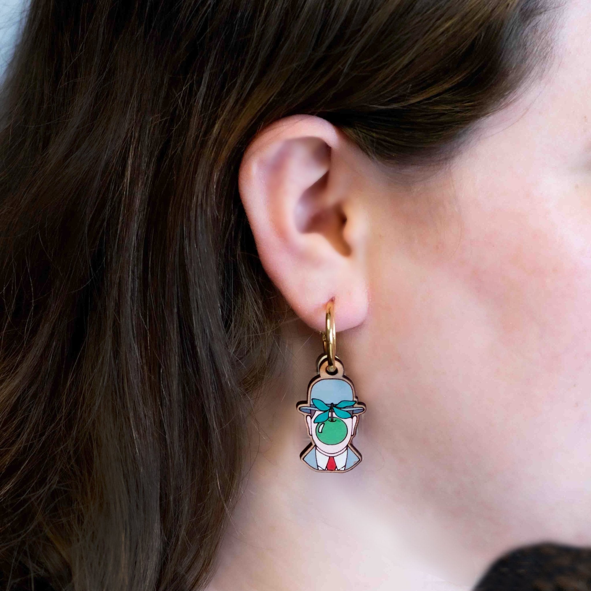 Hand - painted The Son of Man Hoop Earrings Inspired by René Magritte - PET15126H - Robin Valley Official Store