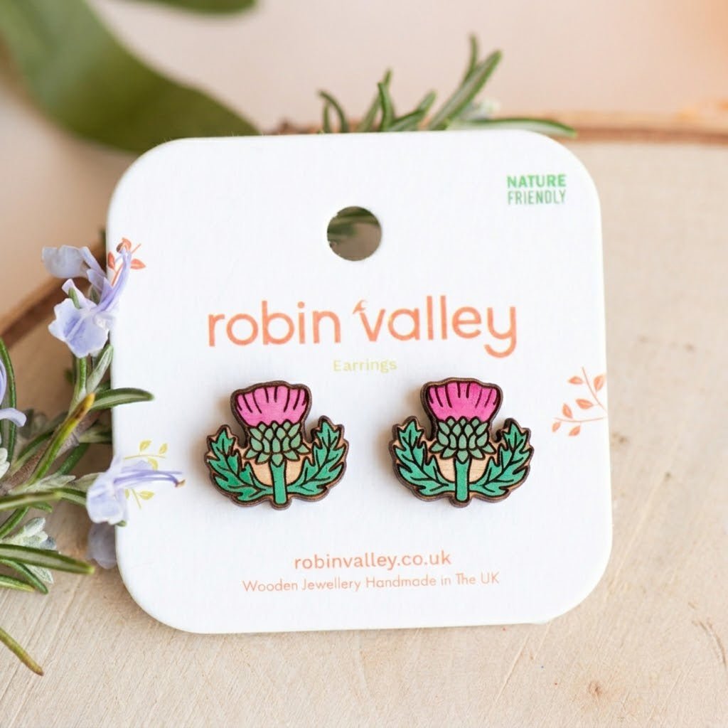Hand-painted Thistle Flower Stud Earrings - Robin Valley Official Store