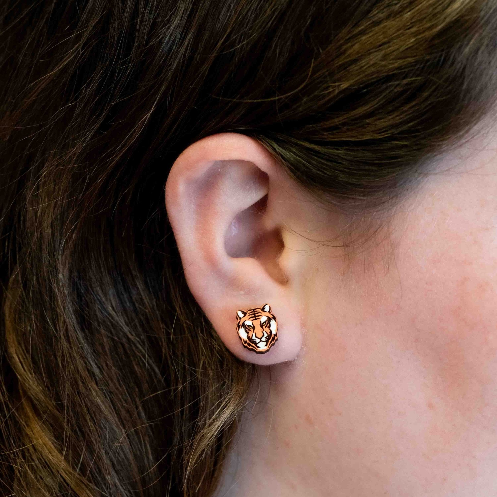 Hand - painted Tiger Earrings Wooden Jewellery - PEL10211 - Robin Valley Official Store