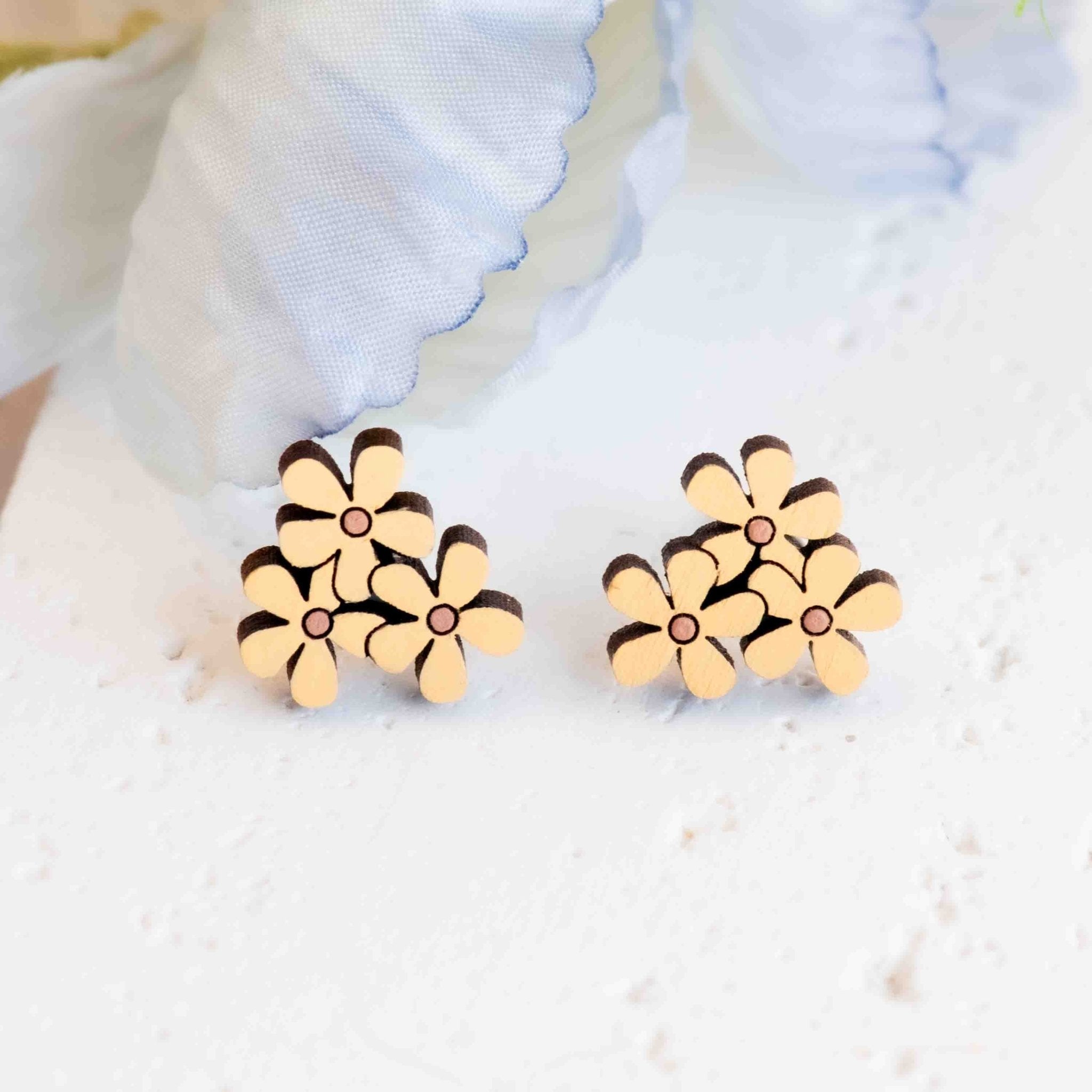 Hand - painted Triple Flower Wooden Stud Earrings - Robin Valley Official Store