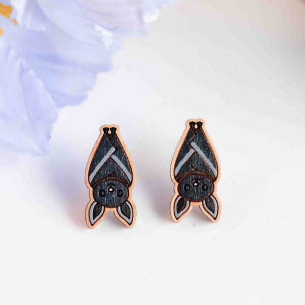 Hand - painted Upside - down Bat Wooden Earrings - PEO14258 - Robin Valley Official Store