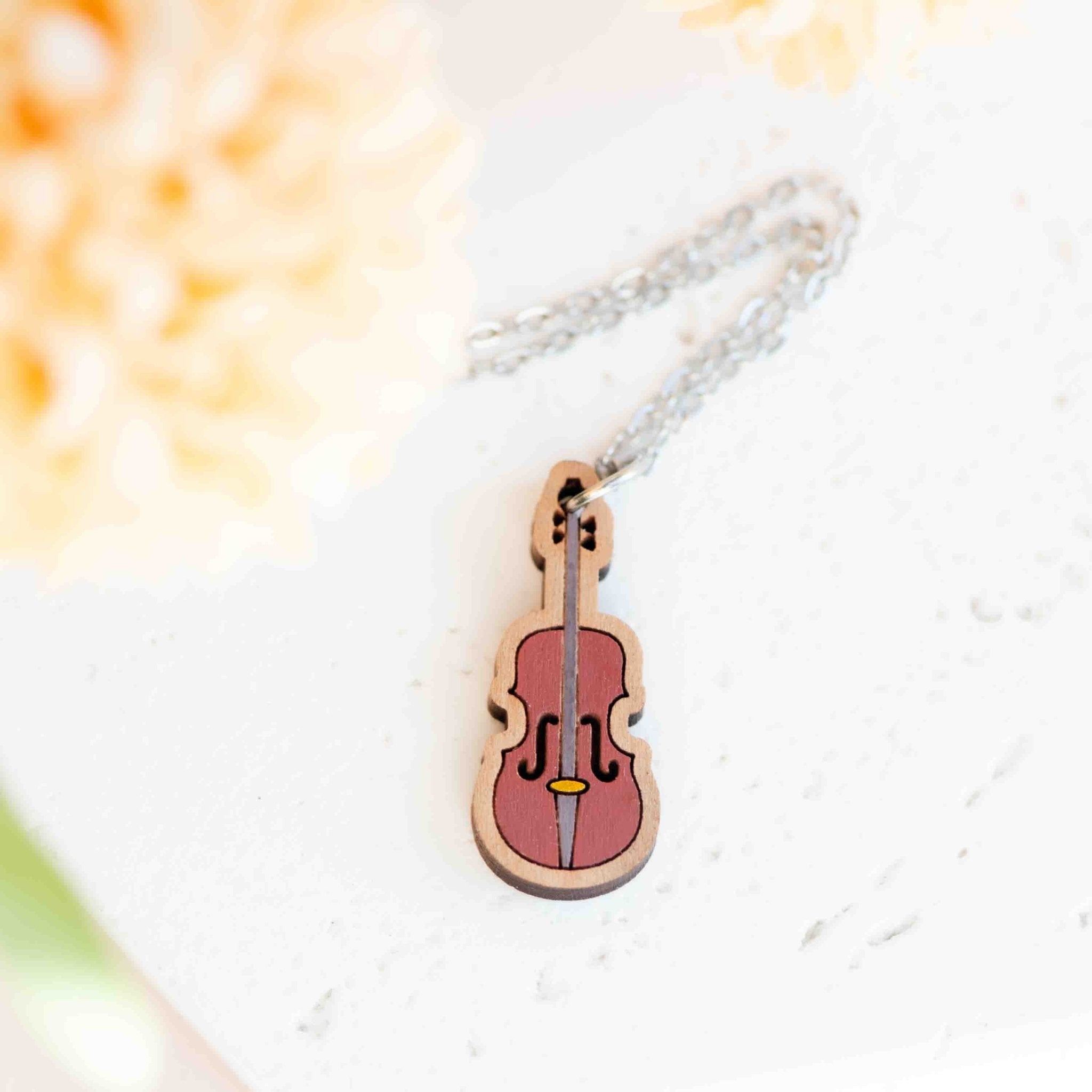 Hand Painted Violin Wooden Necklace - NT65128 - Robin Valley Official Store