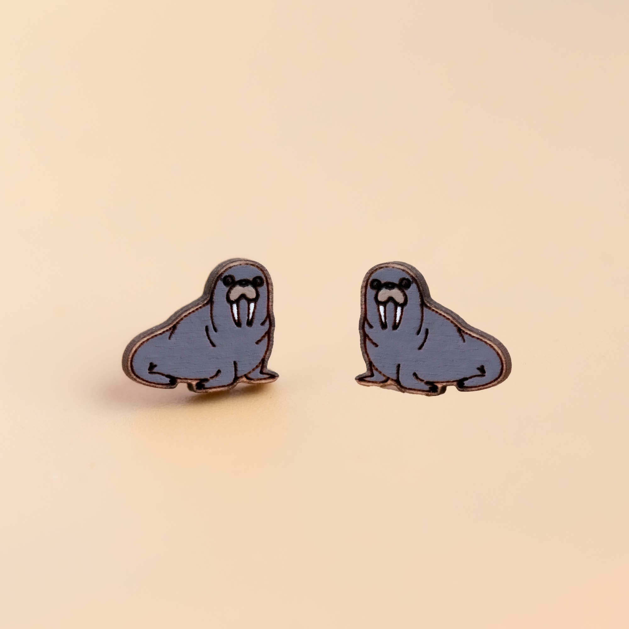 Hand - painted Walrus Wooden Earrings - PES13036 - Robin Valley Official Store