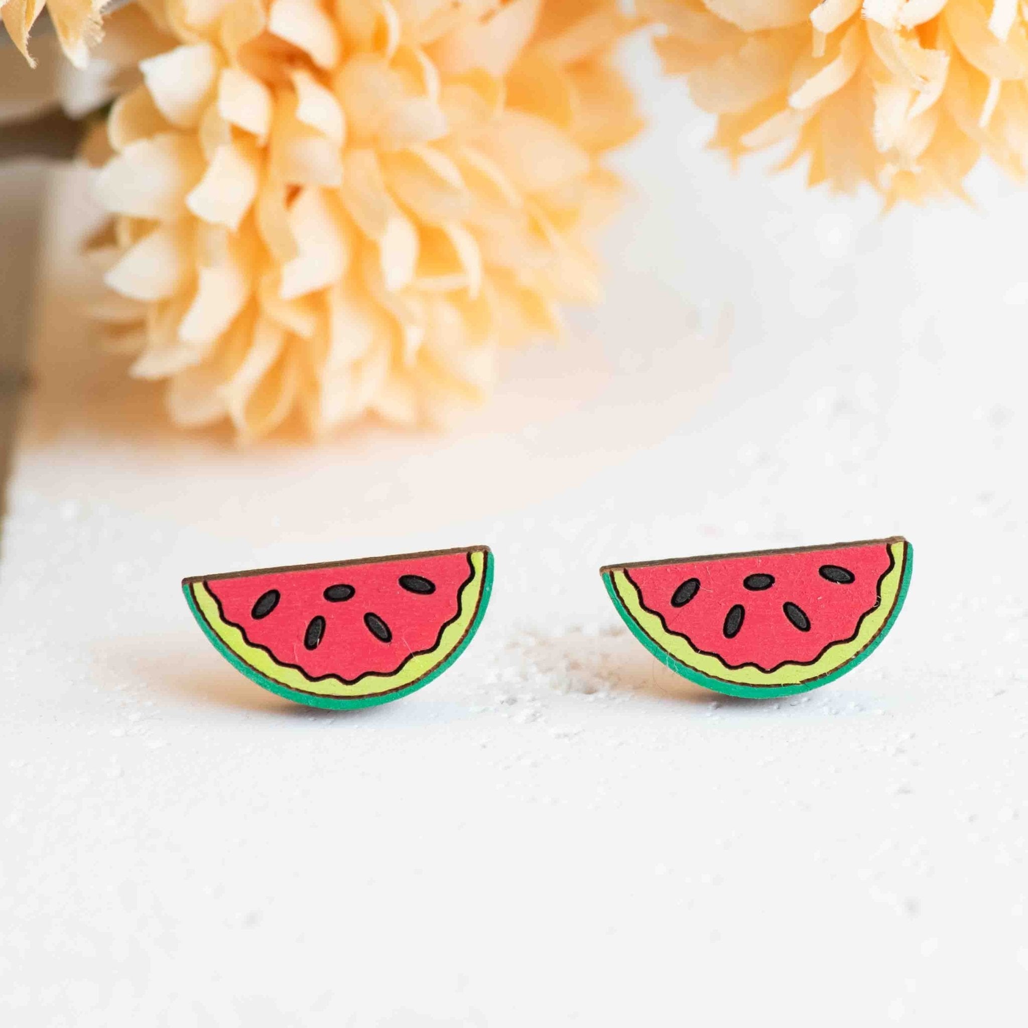 Hand - Painted Watermelon Wooden Earrings - PEO14138 - Robin Valley Official Store
