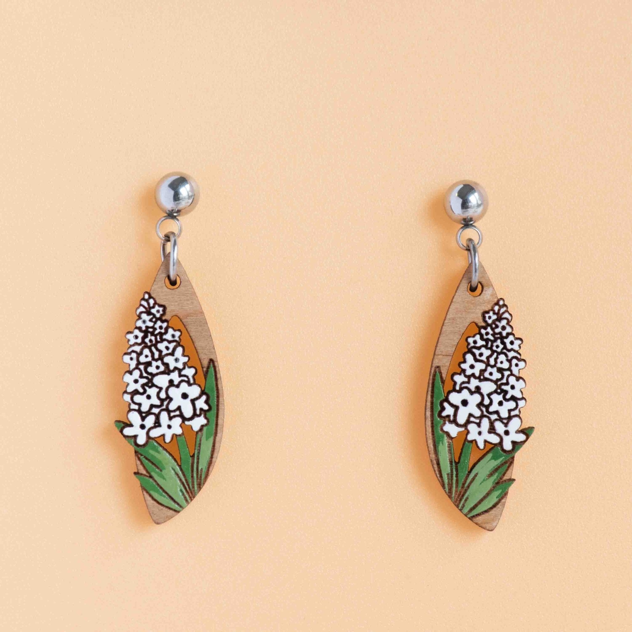 Hand - painted White Hyacinth Flower Dangle Earrings - PEO14215D - Robin Valley Official Store