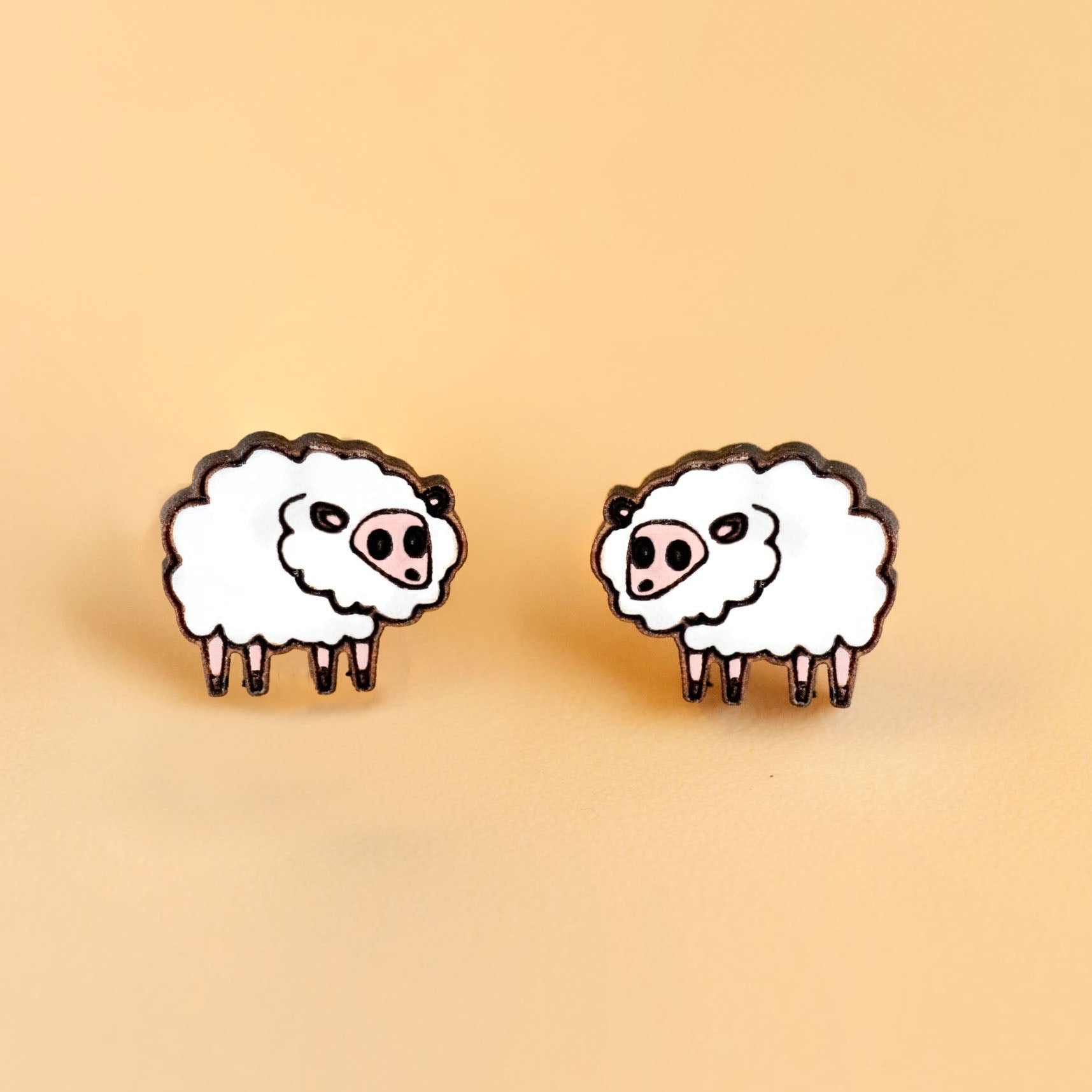 Hand - painted White Sheep Wooden Earrings - PEL10311 - Robin Valley Official Store