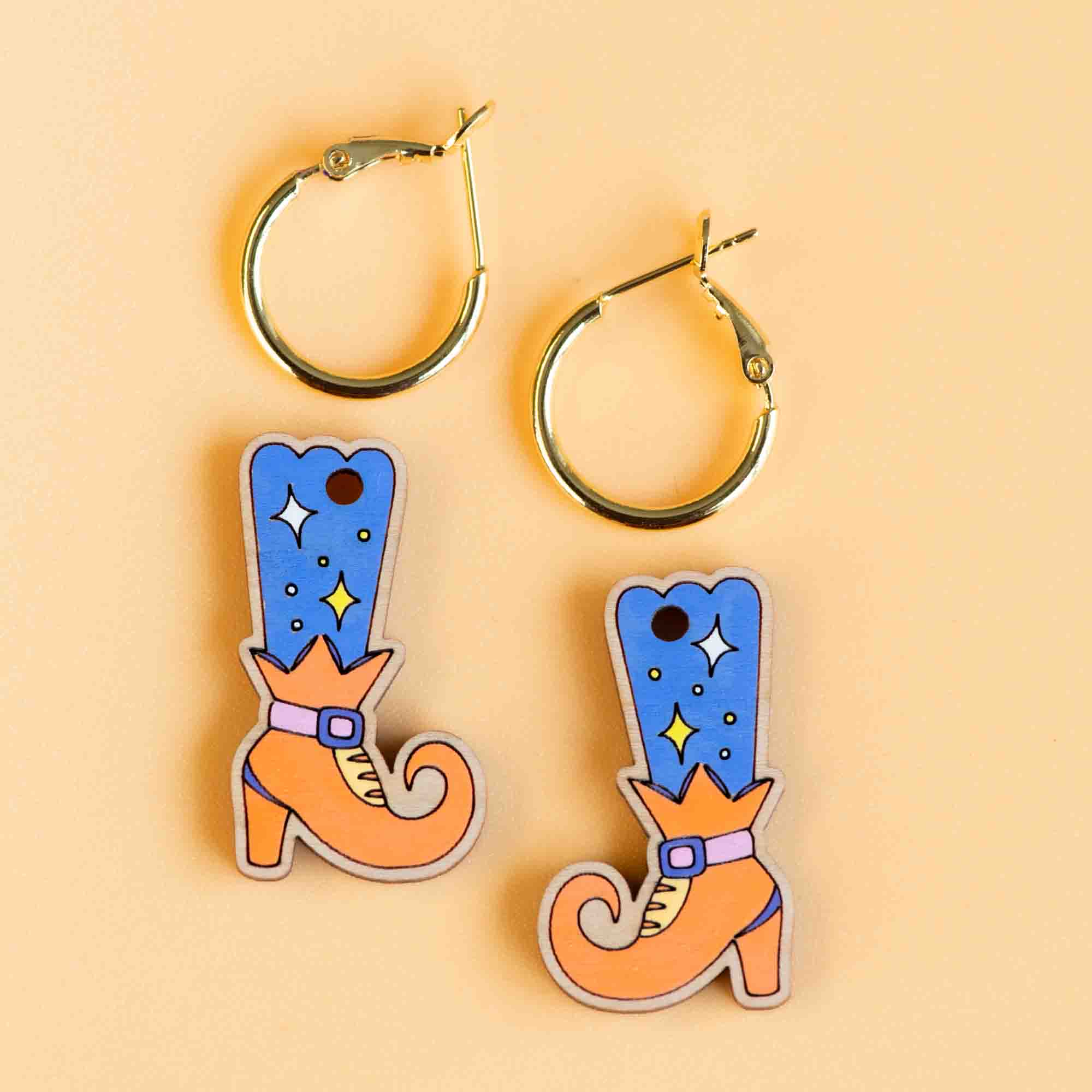 Hand - Painted Witch's Boots Hoop Earrings - PET15316H - Robin Valley Official Store