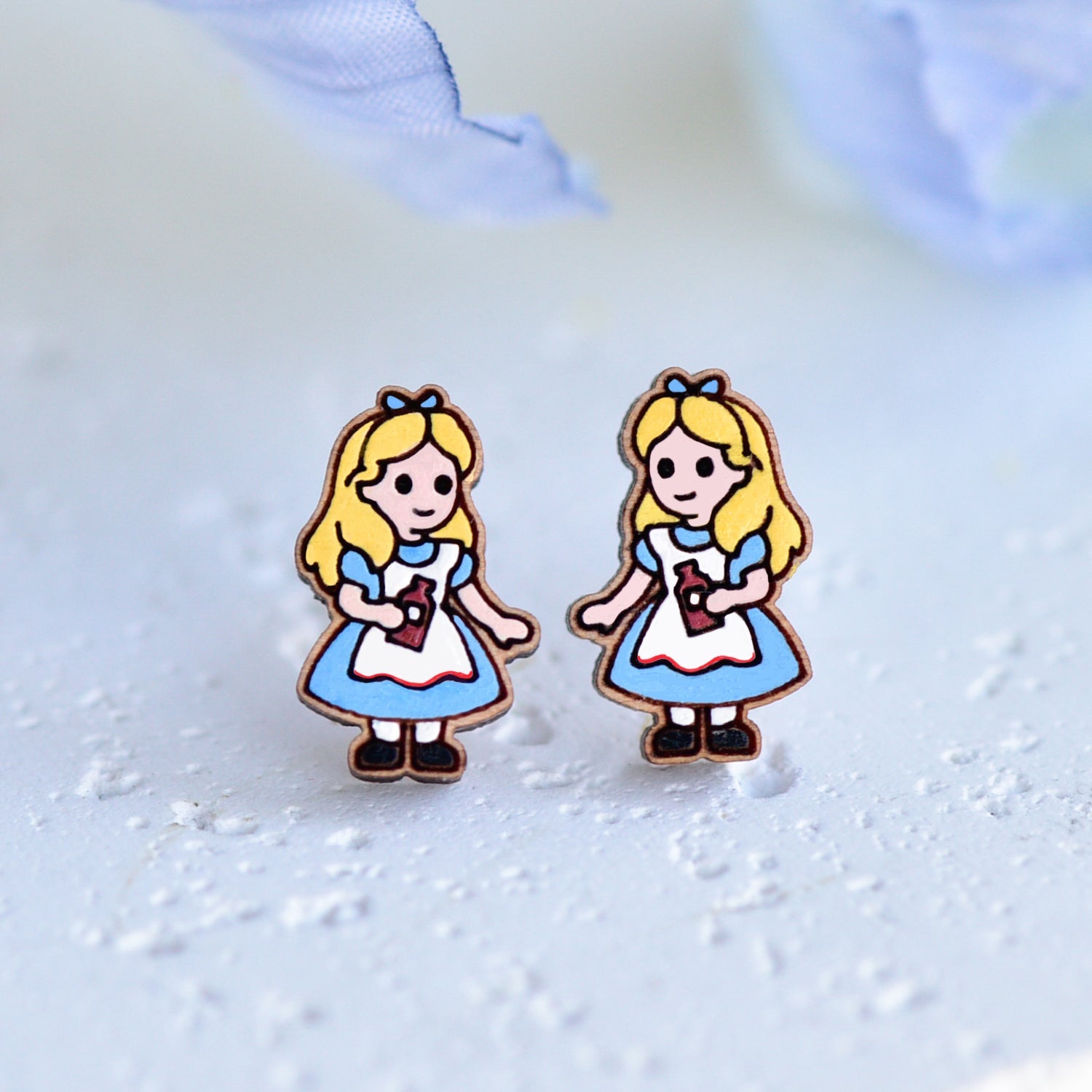 Hand - painted Wooden Alice Stud Earrings - Robin Valley Official Store