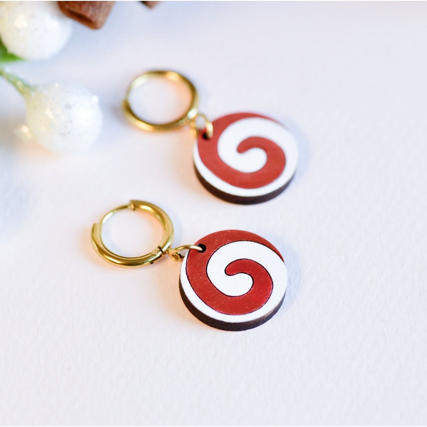 Hand - Painted Wooden Candy Cane Hoop Earrings - PET15100H - Robin Valley Official Store