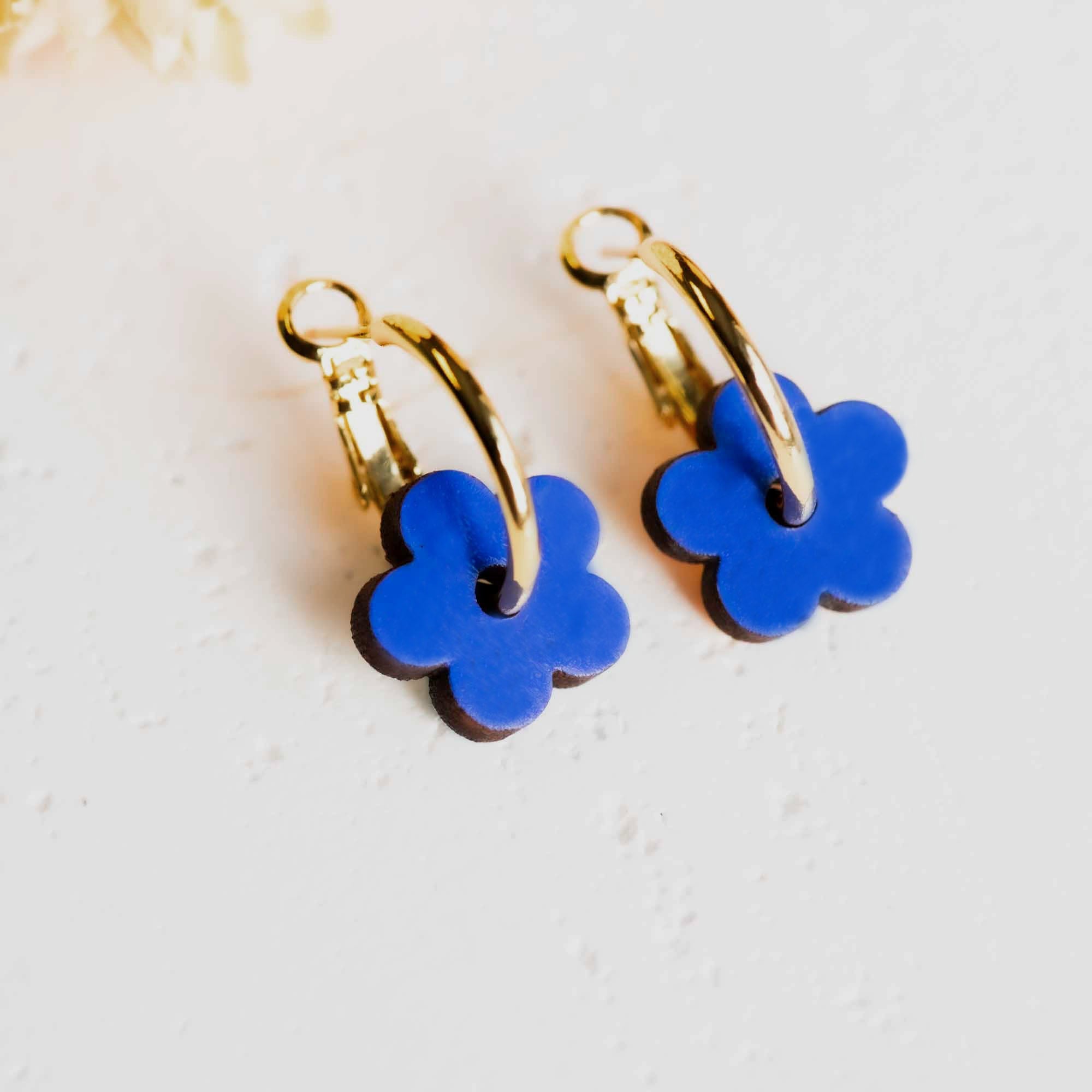 Hand - painted Wooden Double Sided Flower Hoop Earrings - PEO14113 - Robin Valley Official Store