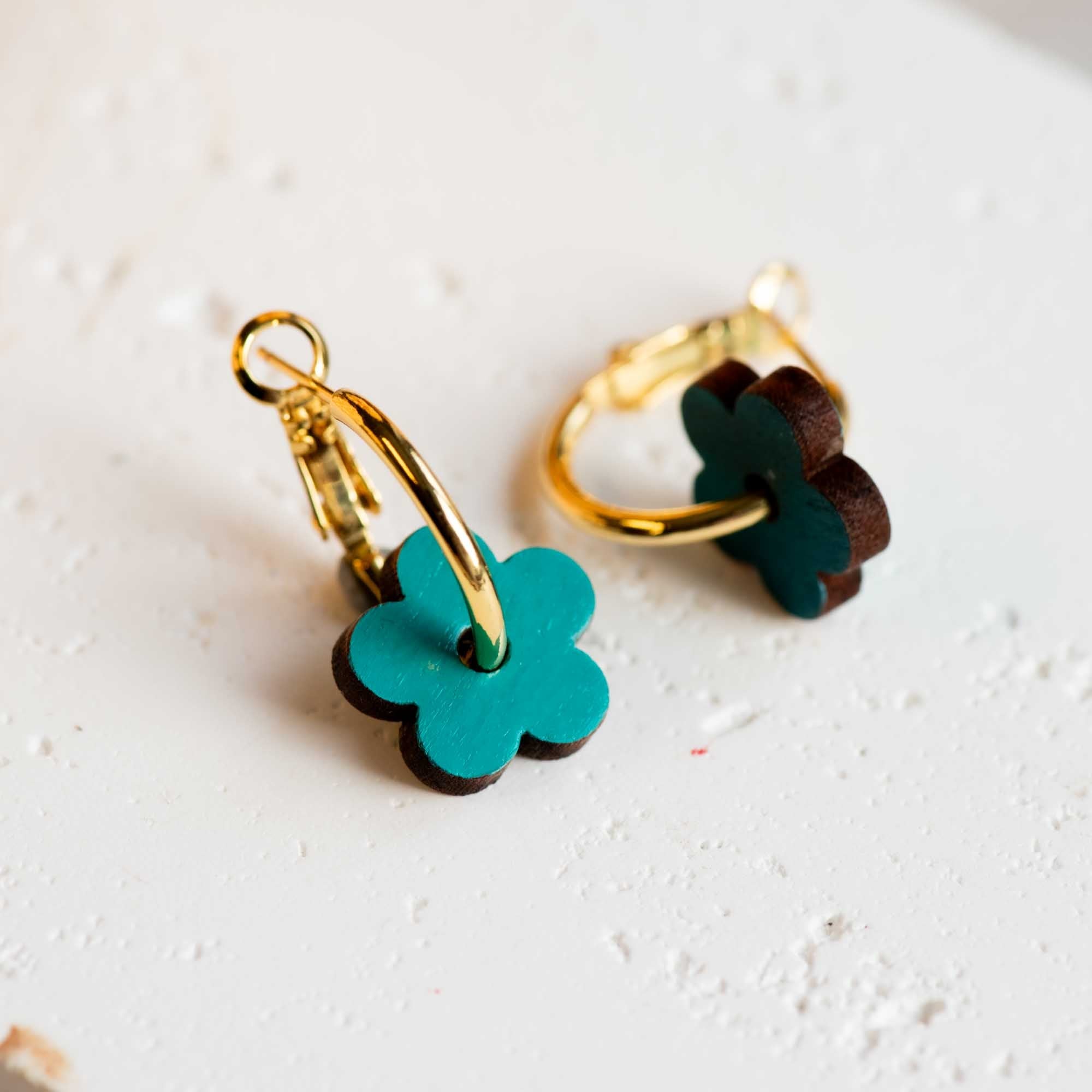 Hand - painted Wooden Double Sided Flower Hoop Earrings - PEO14113 - Robin Valley Official Store