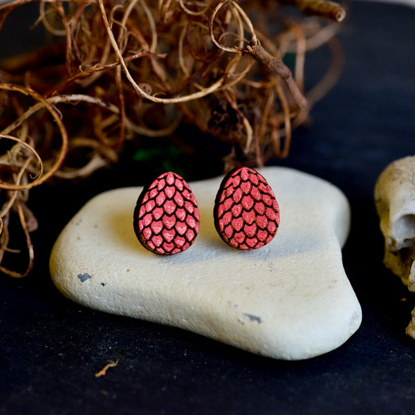 Hand - painted Wooden Dragon Egg Stud Earrings - PET15509 - Robin Valley Official Store