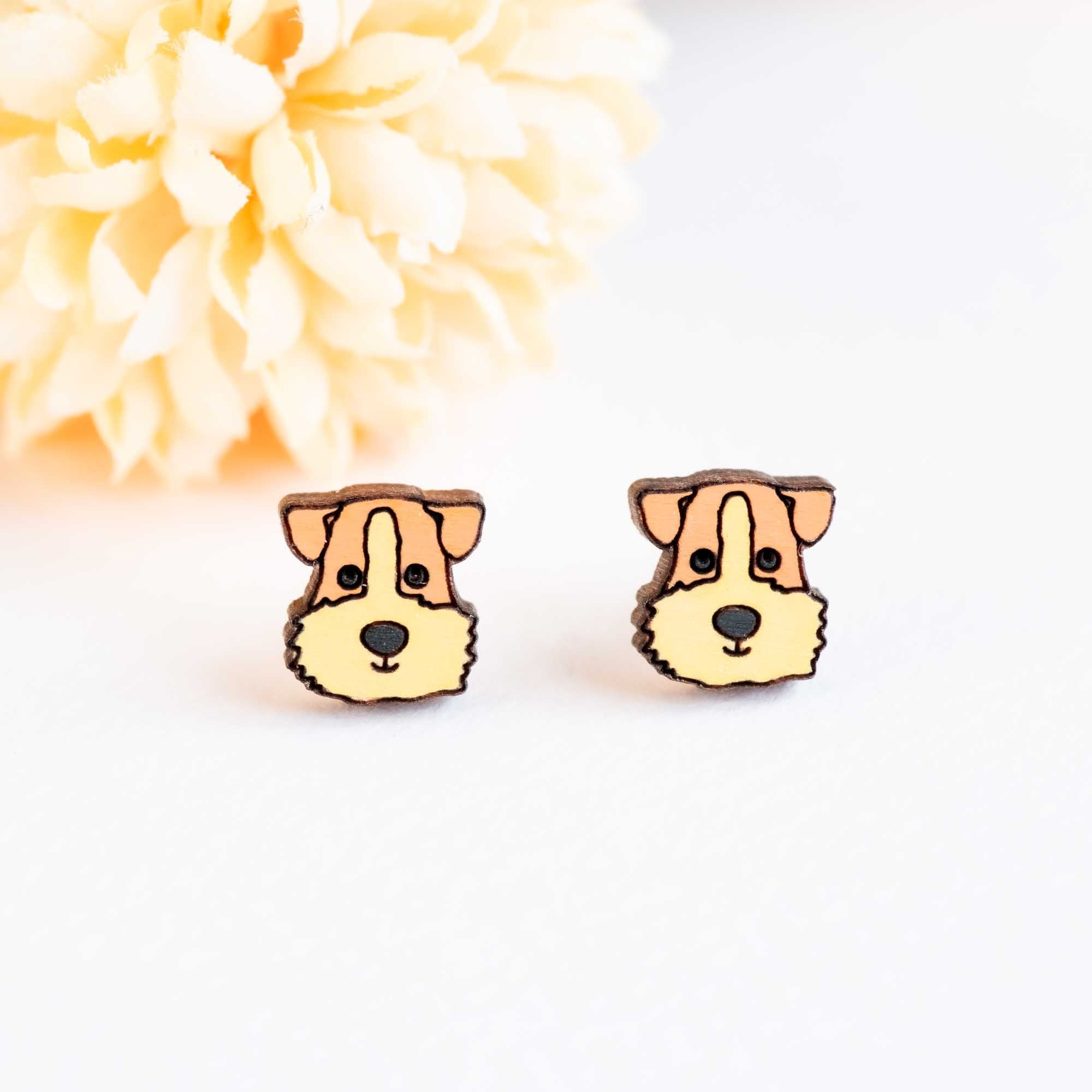 Hand - painted Wooden Fox Terrier Earrings - PEL10298 - Robin Valley Official Store