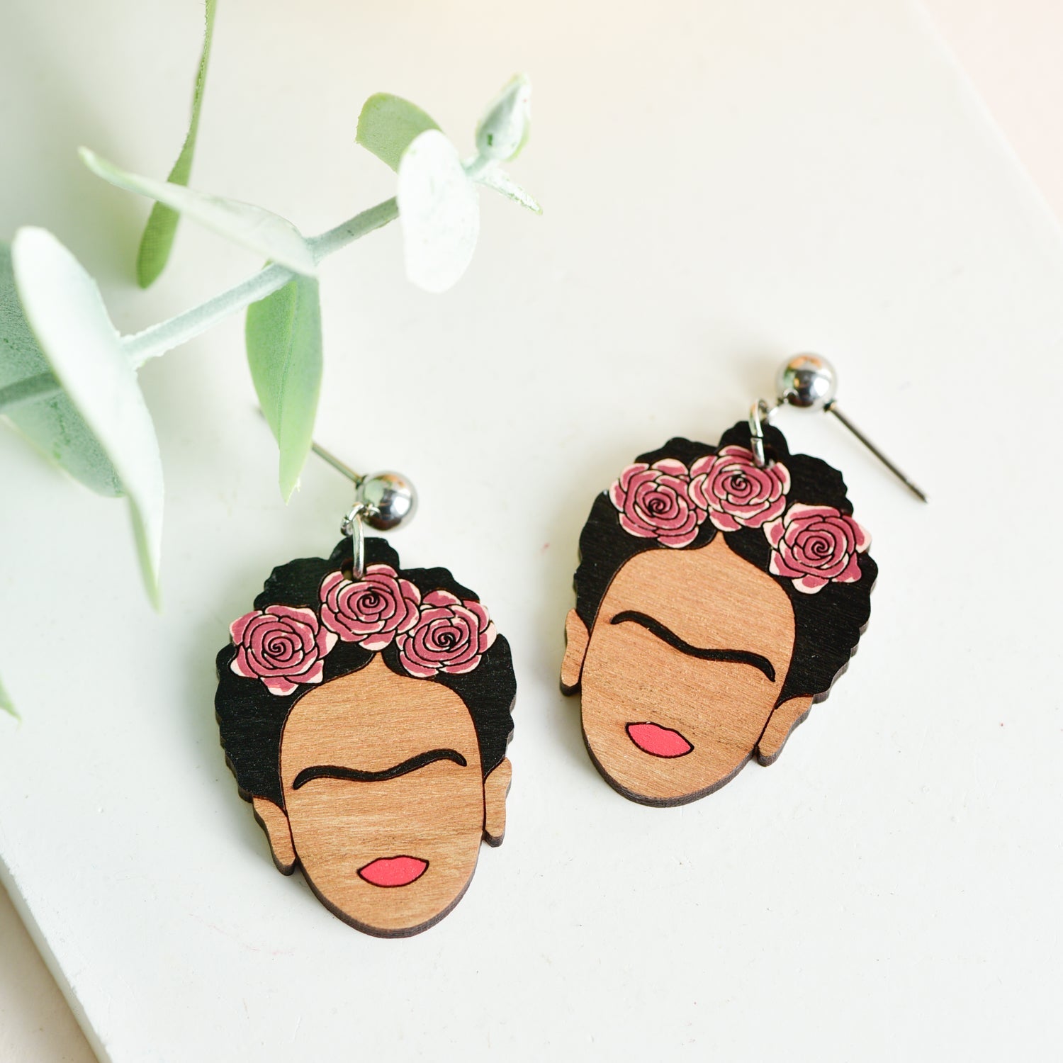 Hand - painted Wooden Large Frida Dangle Earrings - PEA16060D - Robin Valley Official Store