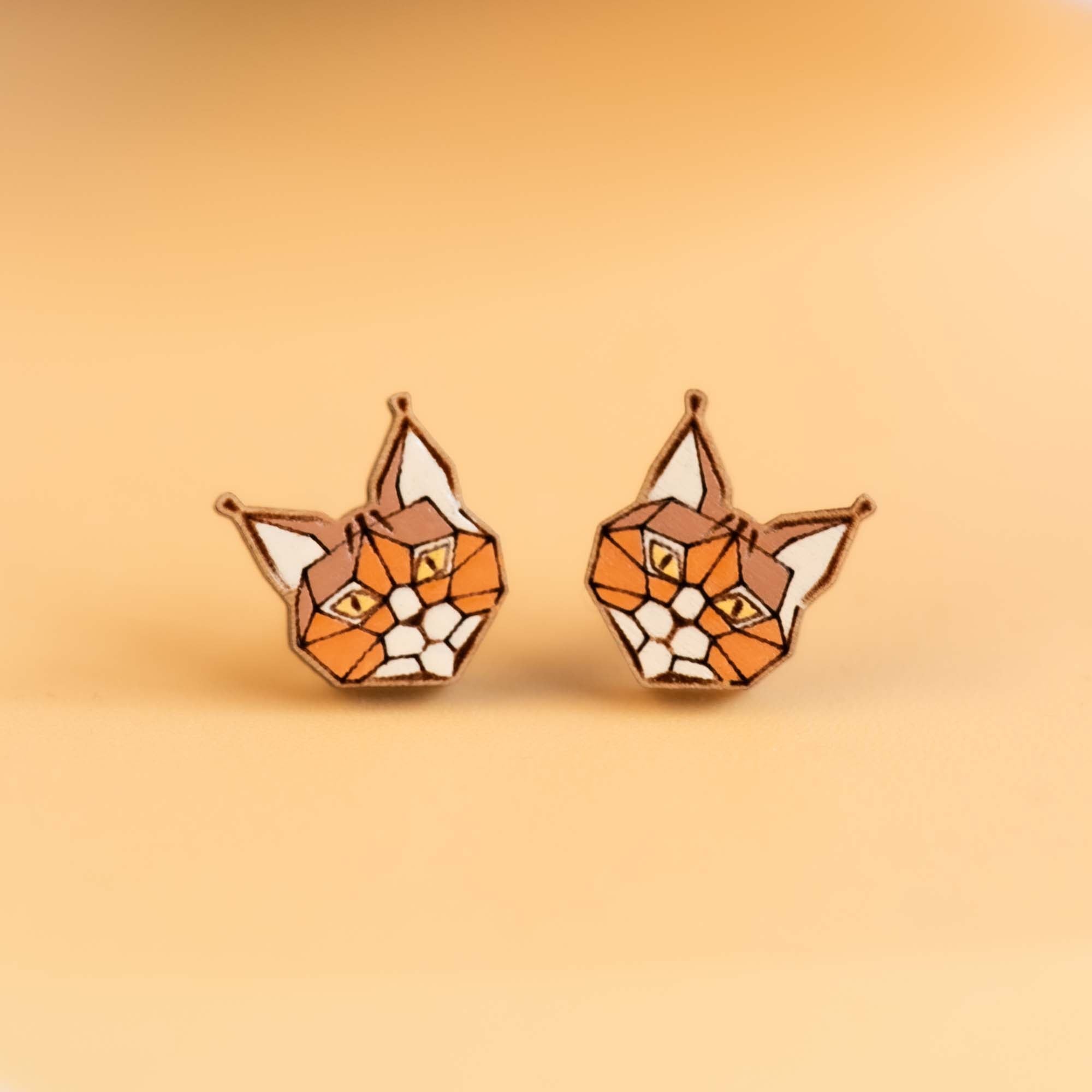 Hand - painted Wooden Lynx Cat Earrings - PEL10331 - Robin Valley Official Store