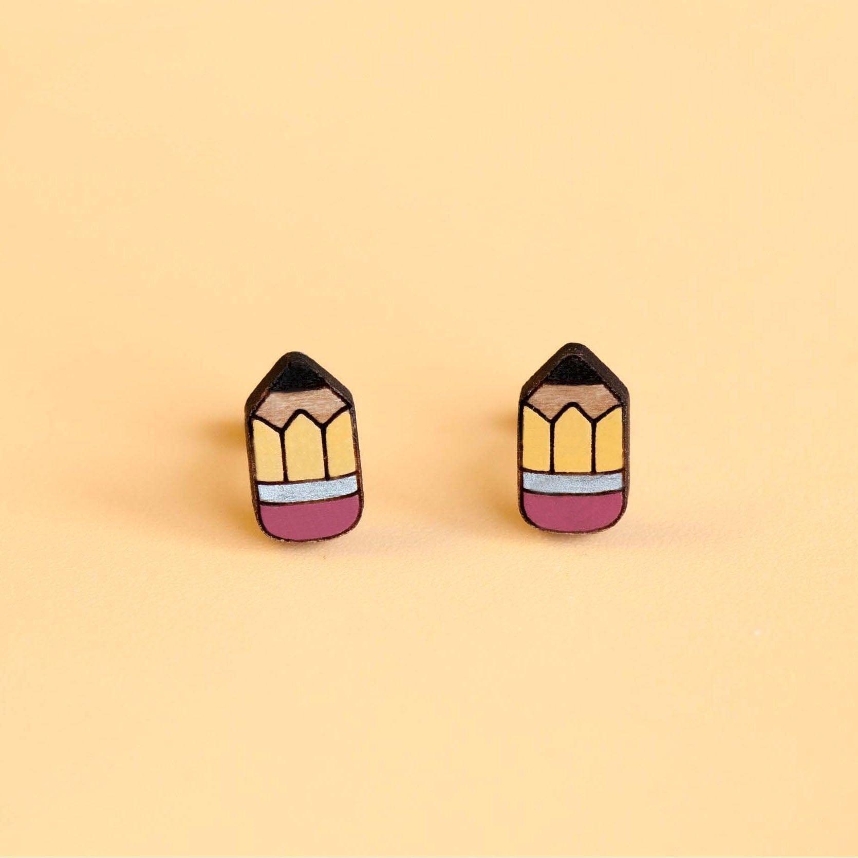 Hand - painted Wooden Pencil Earrings - PET15251 - Robin Valley Official Store