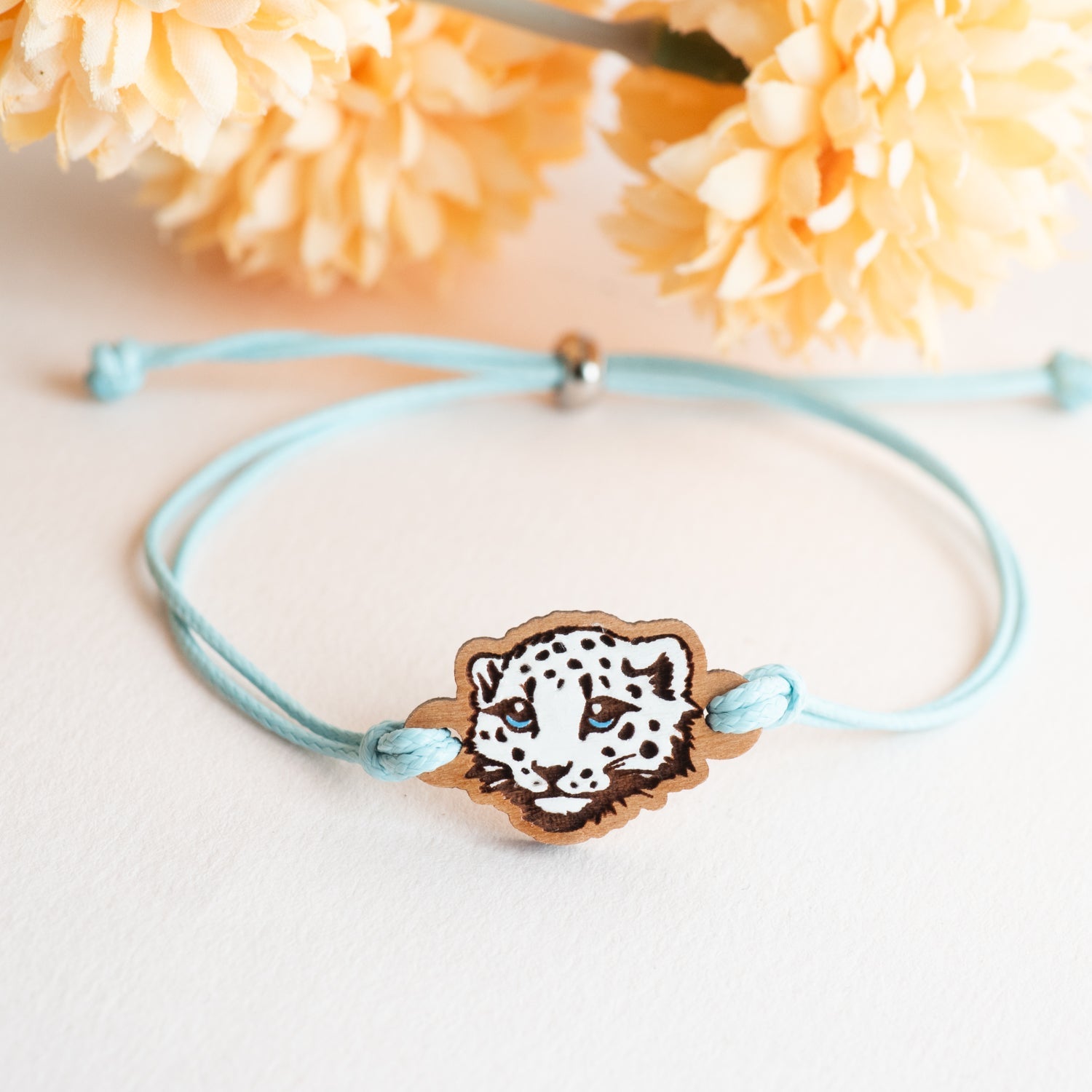 Hand - Painted Wooden Snow Leopard Bracelet - BRL90181 - Robin Valley Official Store