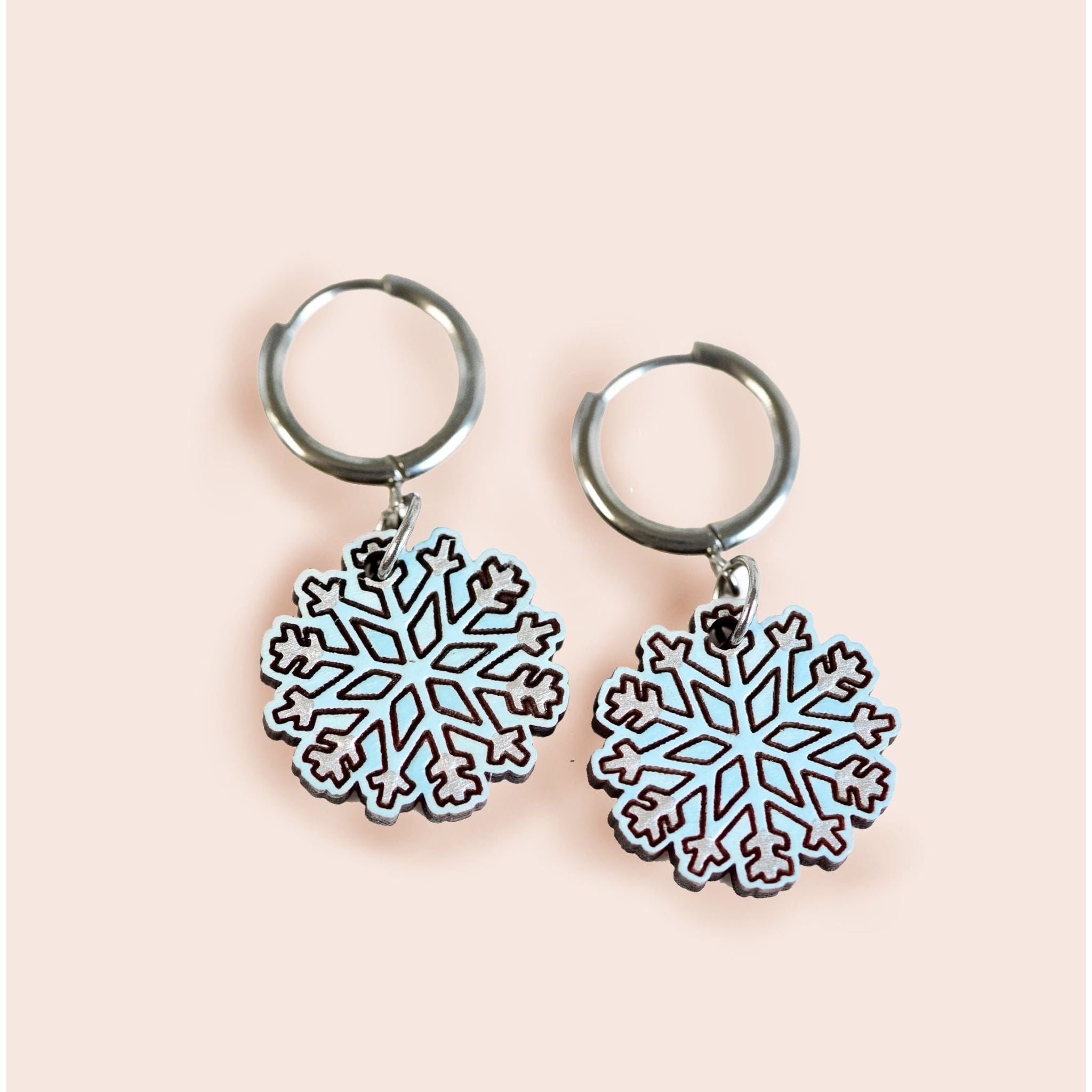 Hand - Painted Wooden Snowflake Hoop Earrings - PET15199H - Robin Valley Official Store